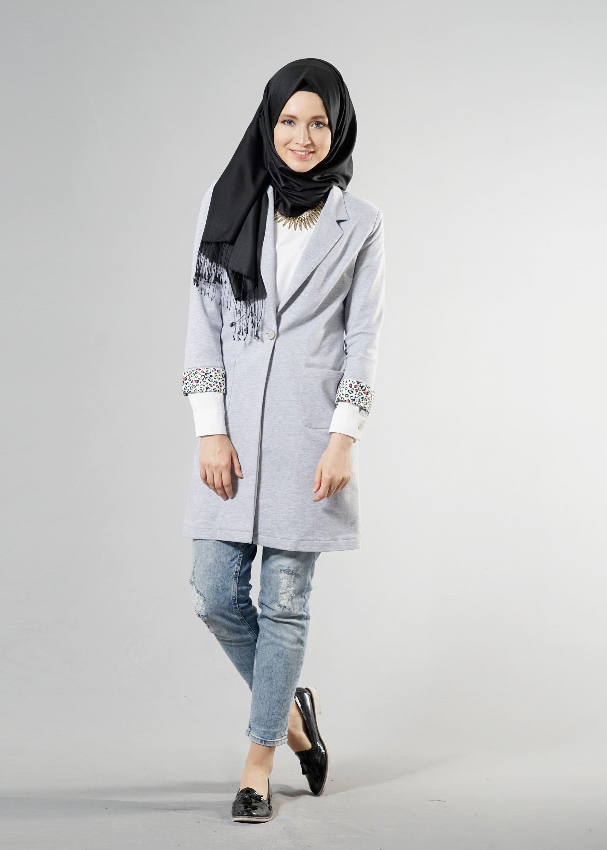 Tesettür giyim GRİ 4524 Hilda Tesettür Ceket 36/44(38-40) TEK42