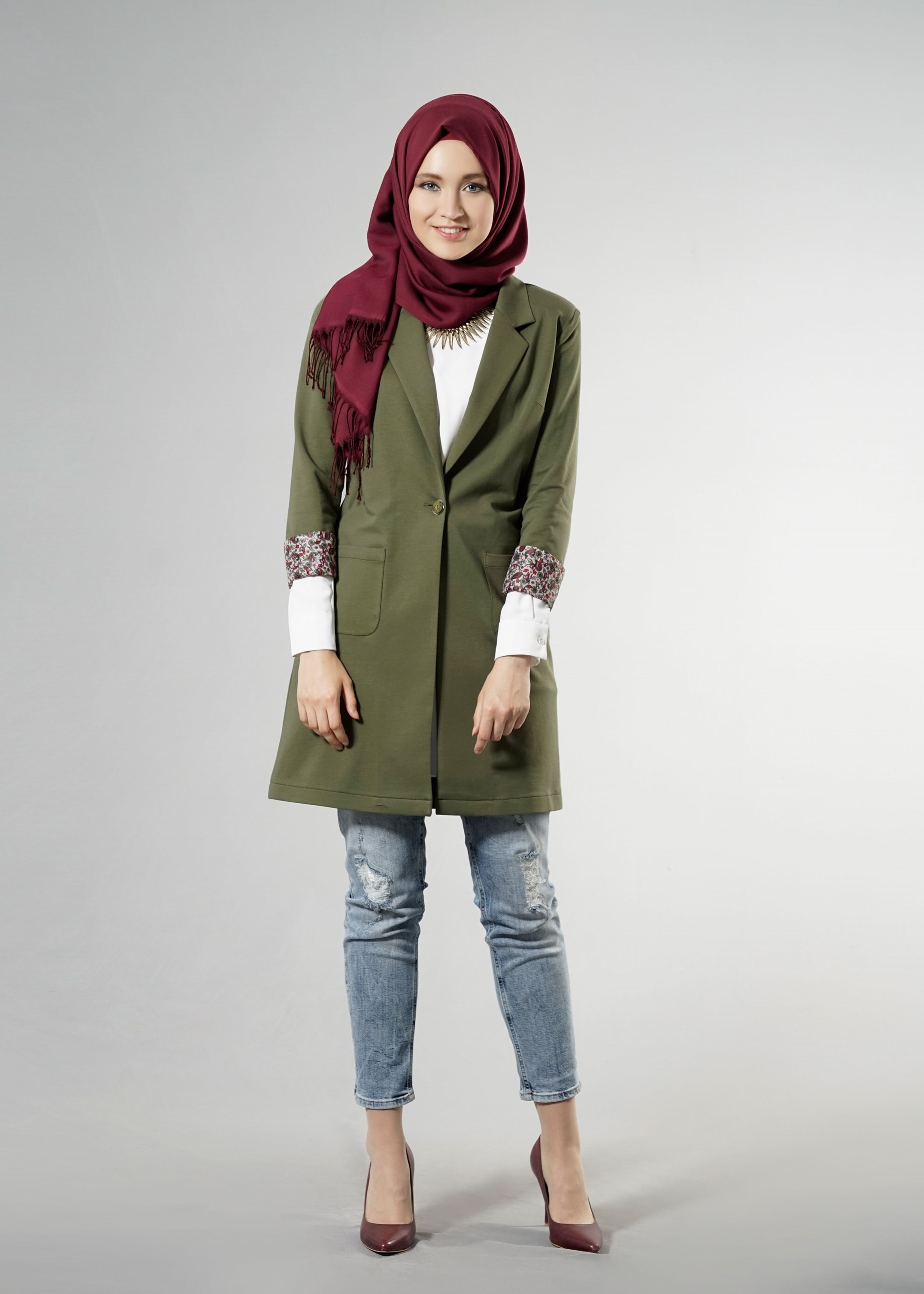 Tesettür giyim HAKİ 4524 Hilda Tesettür Ceket 36/44(38-40) TEK42