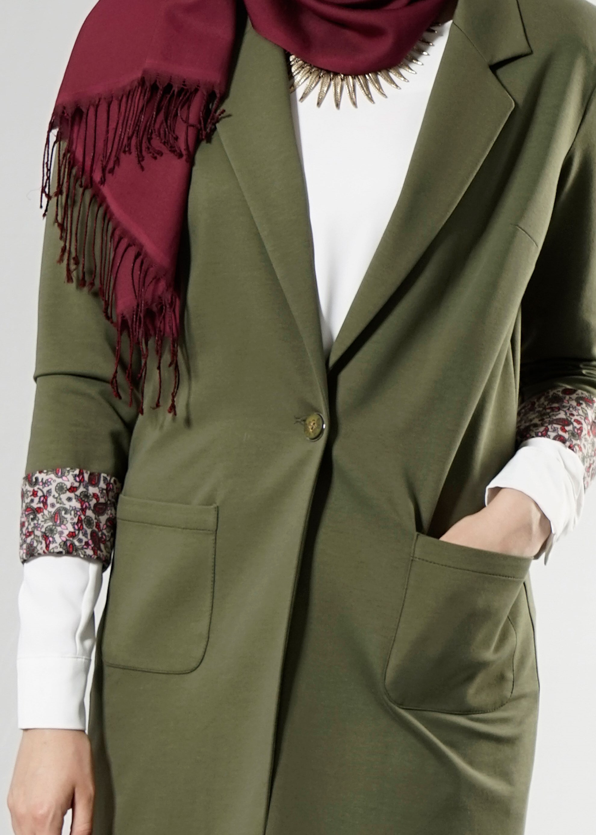 Tesettür giyim HAKİ 4524 Hilda Tesettür Ceket 36/44(38-40) TEK42