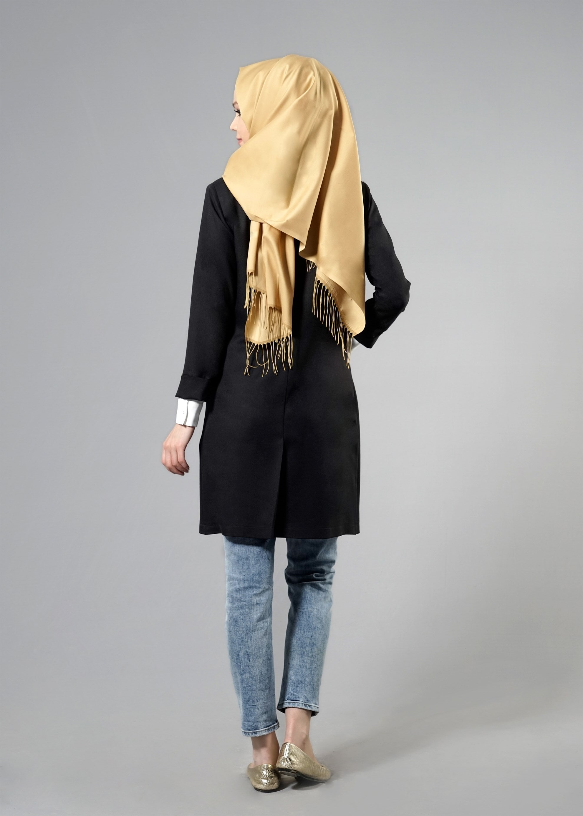 Tesettür giyim SİYAH 4525 New Shine Tesettür Ceket 38/46 TEK40