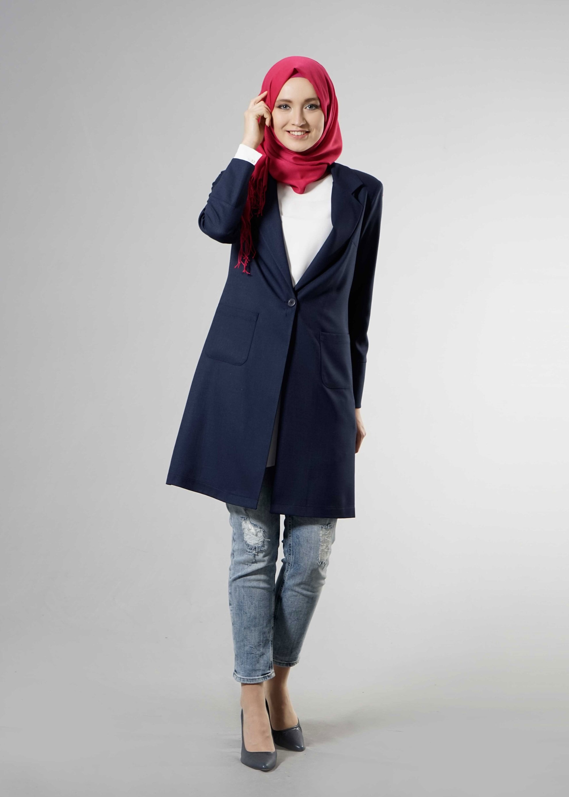 Tesettür giyim LACİVERT 4525 New Shine Tesettür Ceket 38/46 TEK40