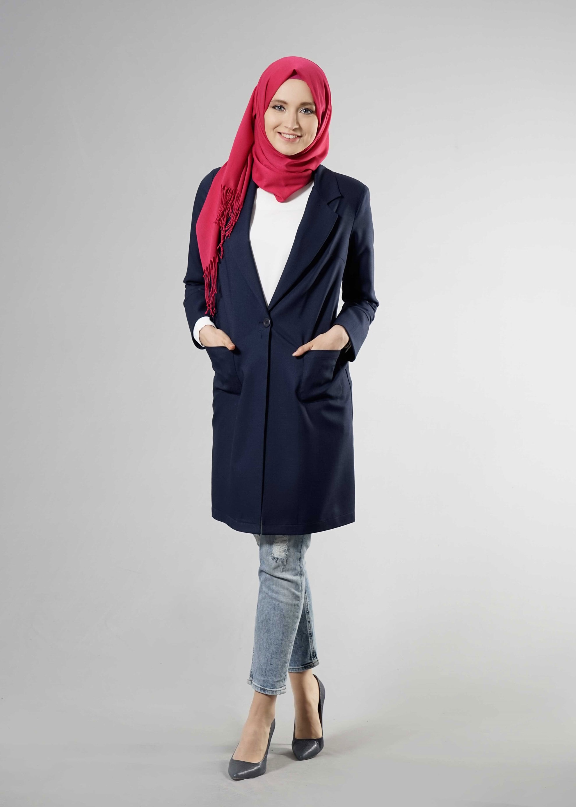 Tesettür giyim LACİVERT 4525 New Shine Tesettür Ceket 38/46 TEK40