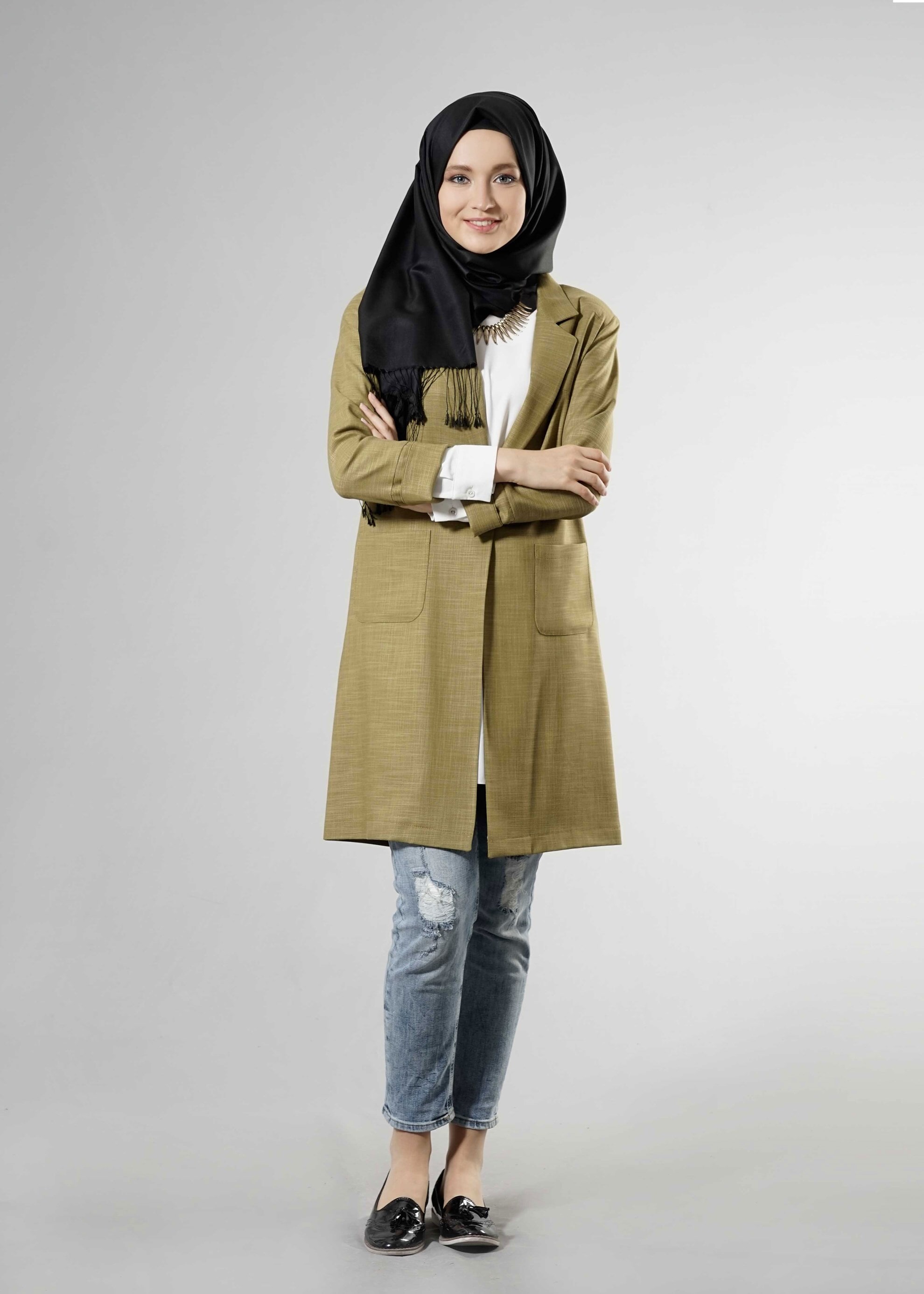 Tesettür giyim YEŞİL 4525 New Shine Tesettür Ceket 38/46 TEK40