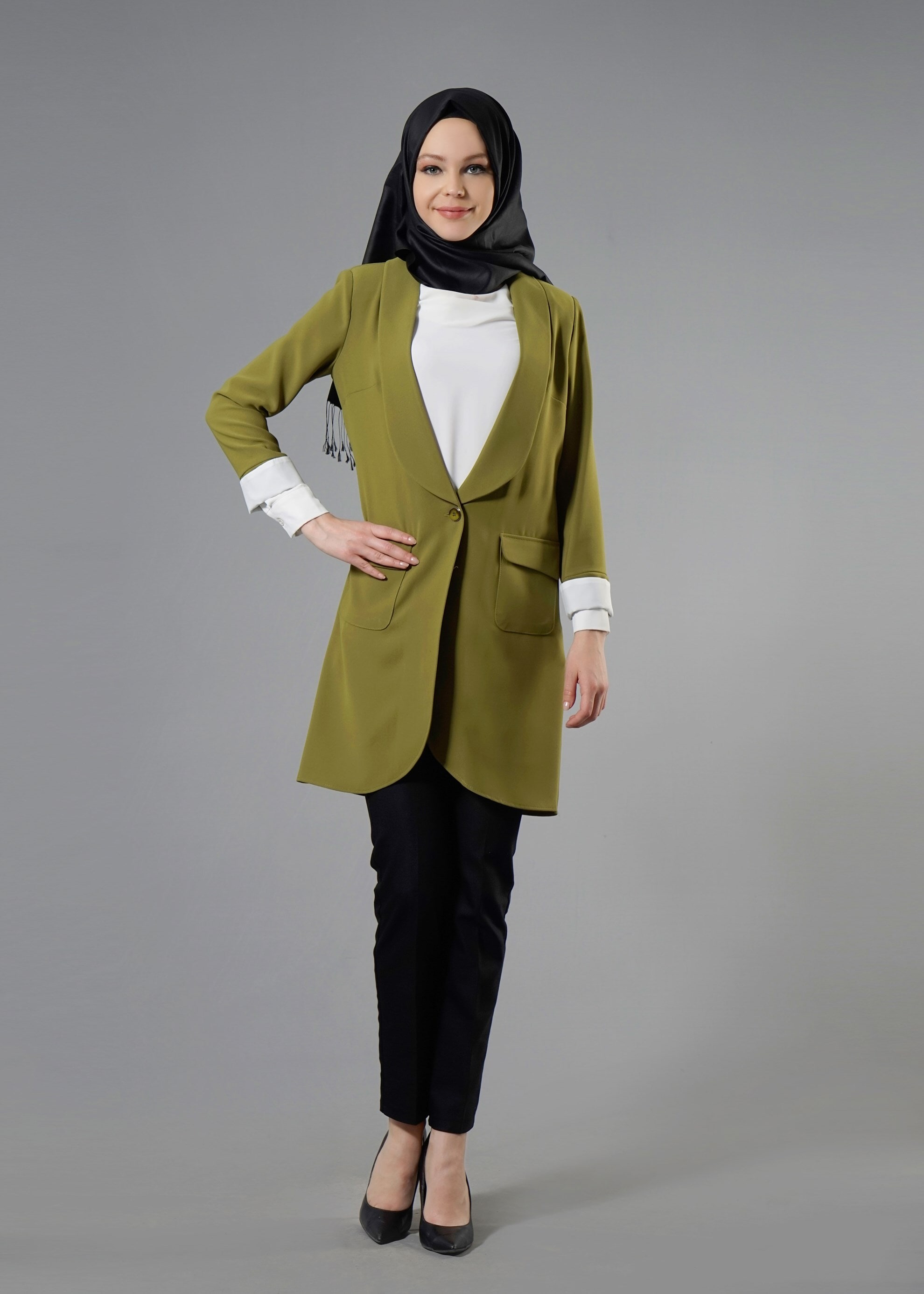 Tesettür giyim YEŞİL 4526 3731 Tesettür Ceket 36/44(38-40) TEK42