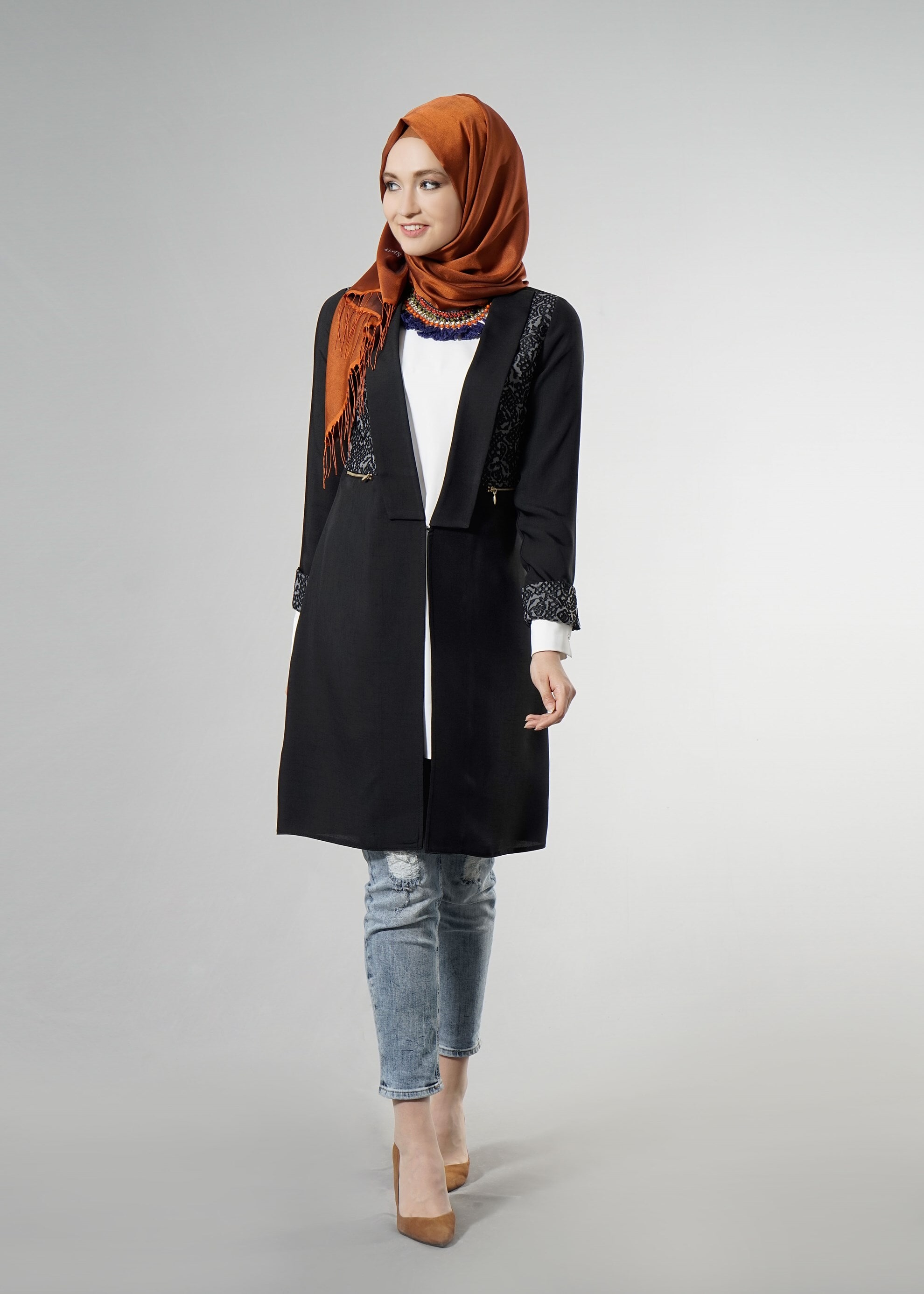 Tesettür giyim SİYAH 4527 Yoga Tesettür Ceket 38/44 TEK40