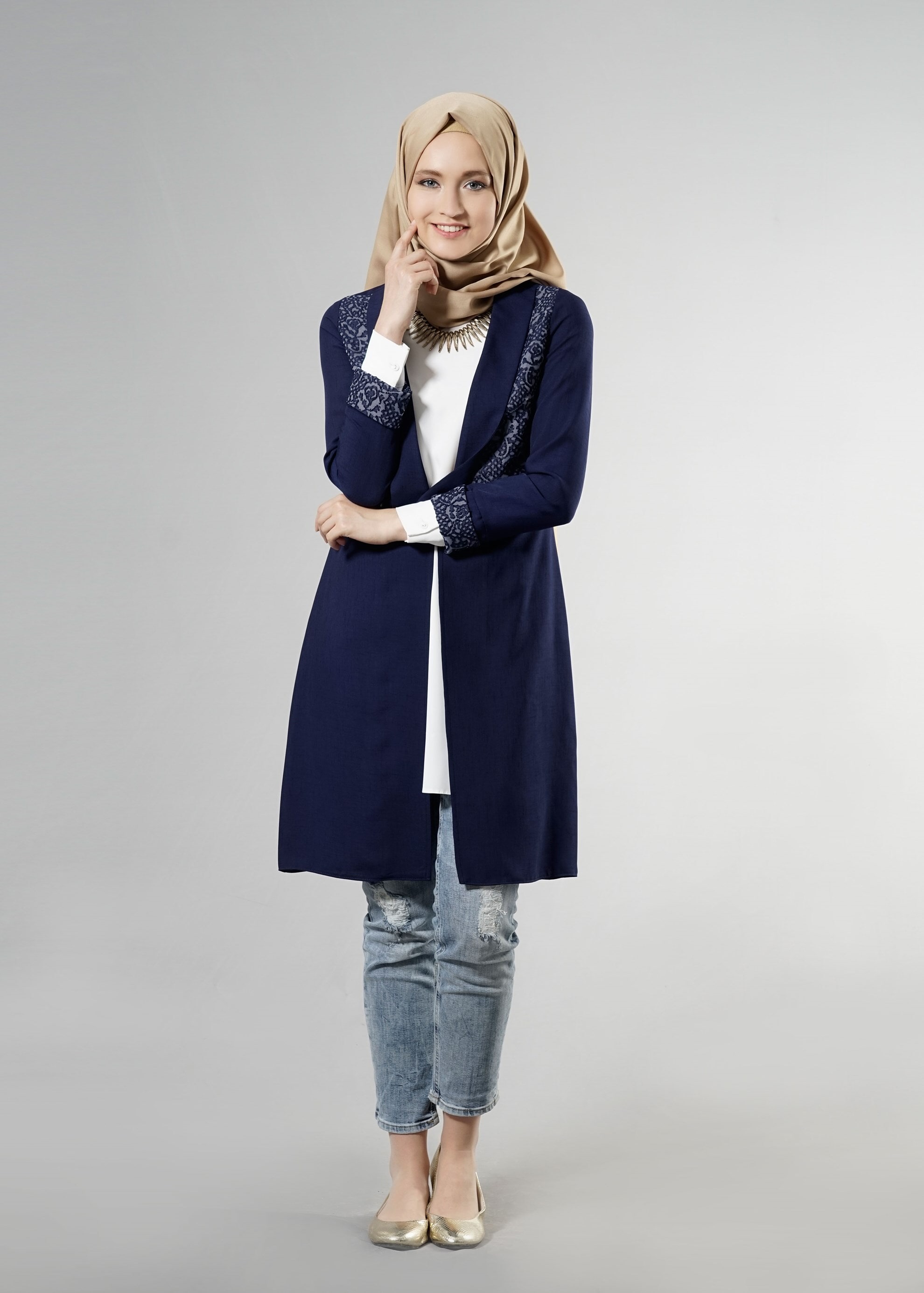 Tesettür giyim LACİVERT 4527 Yoga Tesettür Ceket 38/44 TEK40