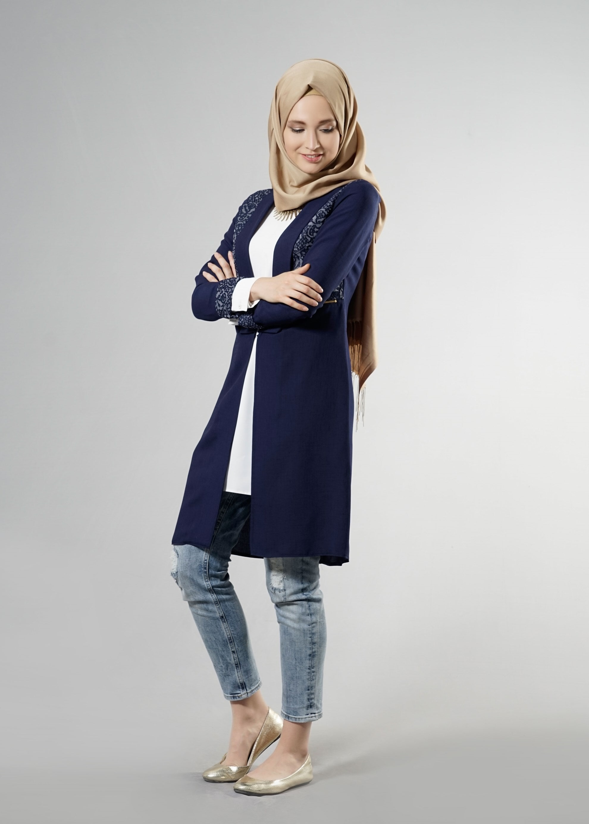 Tesettür giyim LACİVERT 4527 Yoga Tesettür Ceket 38/44 TEK40
