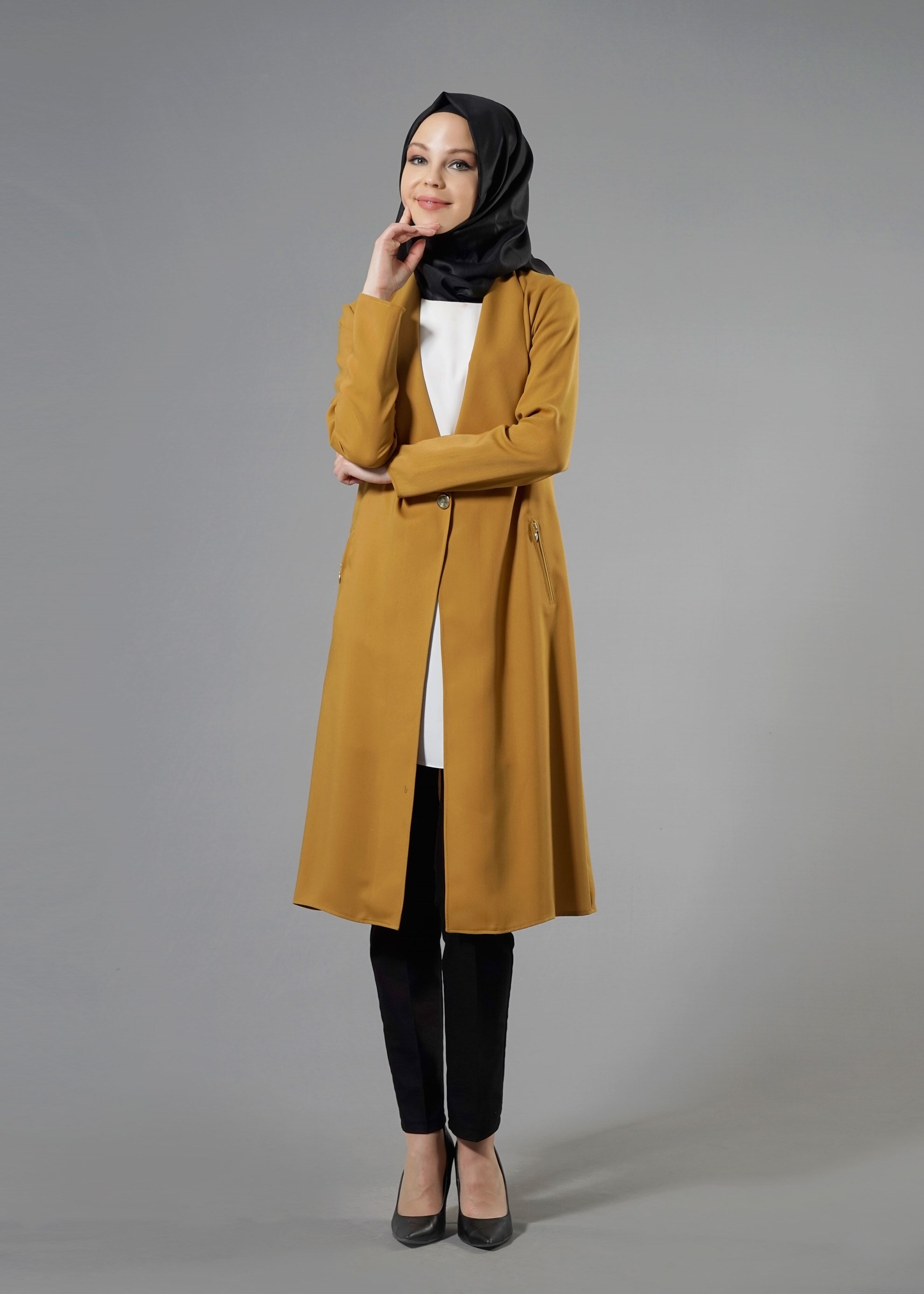 Tesettür giyim SARI 4530 Defne Tesettür Ceket 38/46 TEK40
