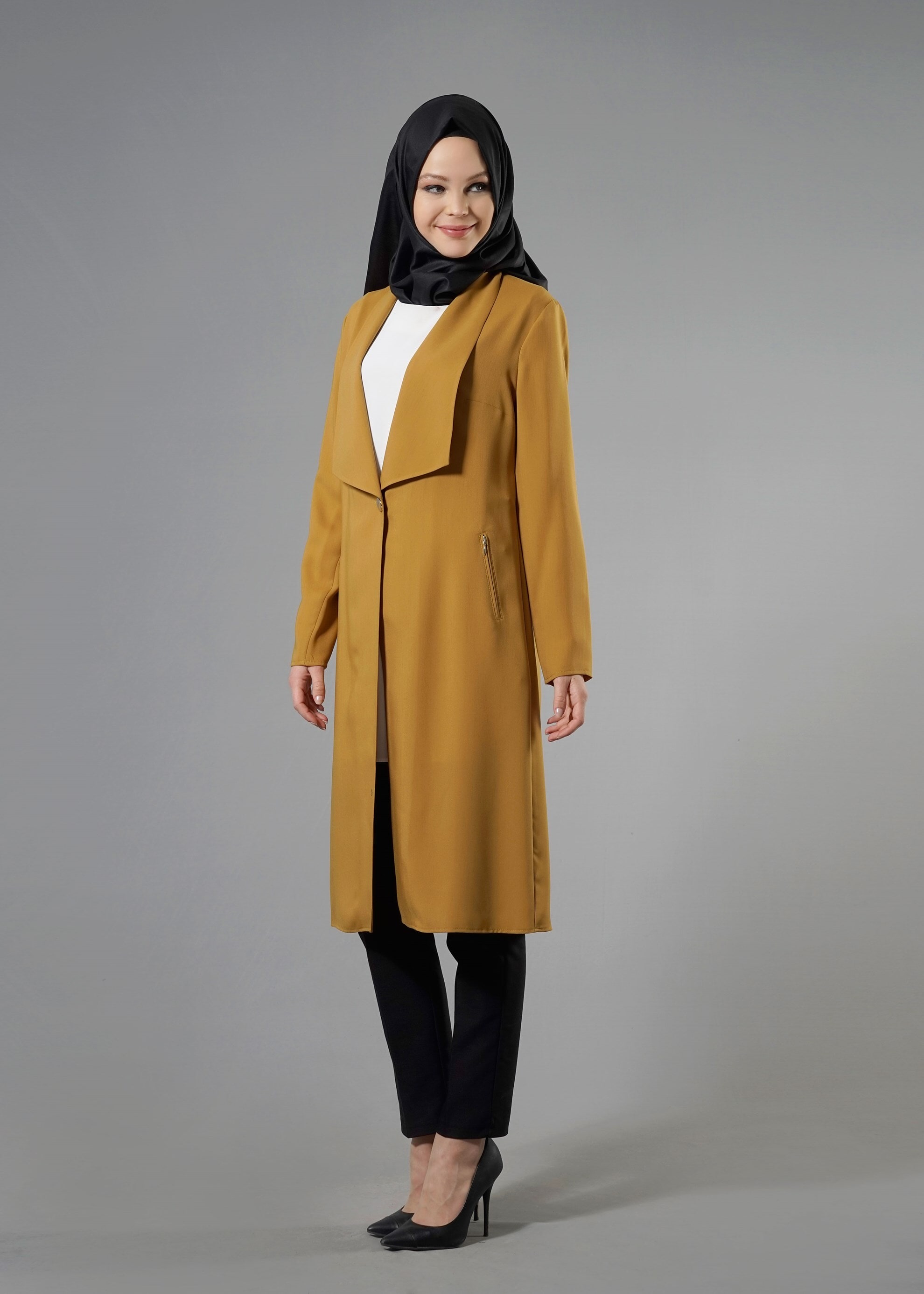 Tesettür giyim SARI 4530 Defne Tesettür Ceket 38/46 TEK40