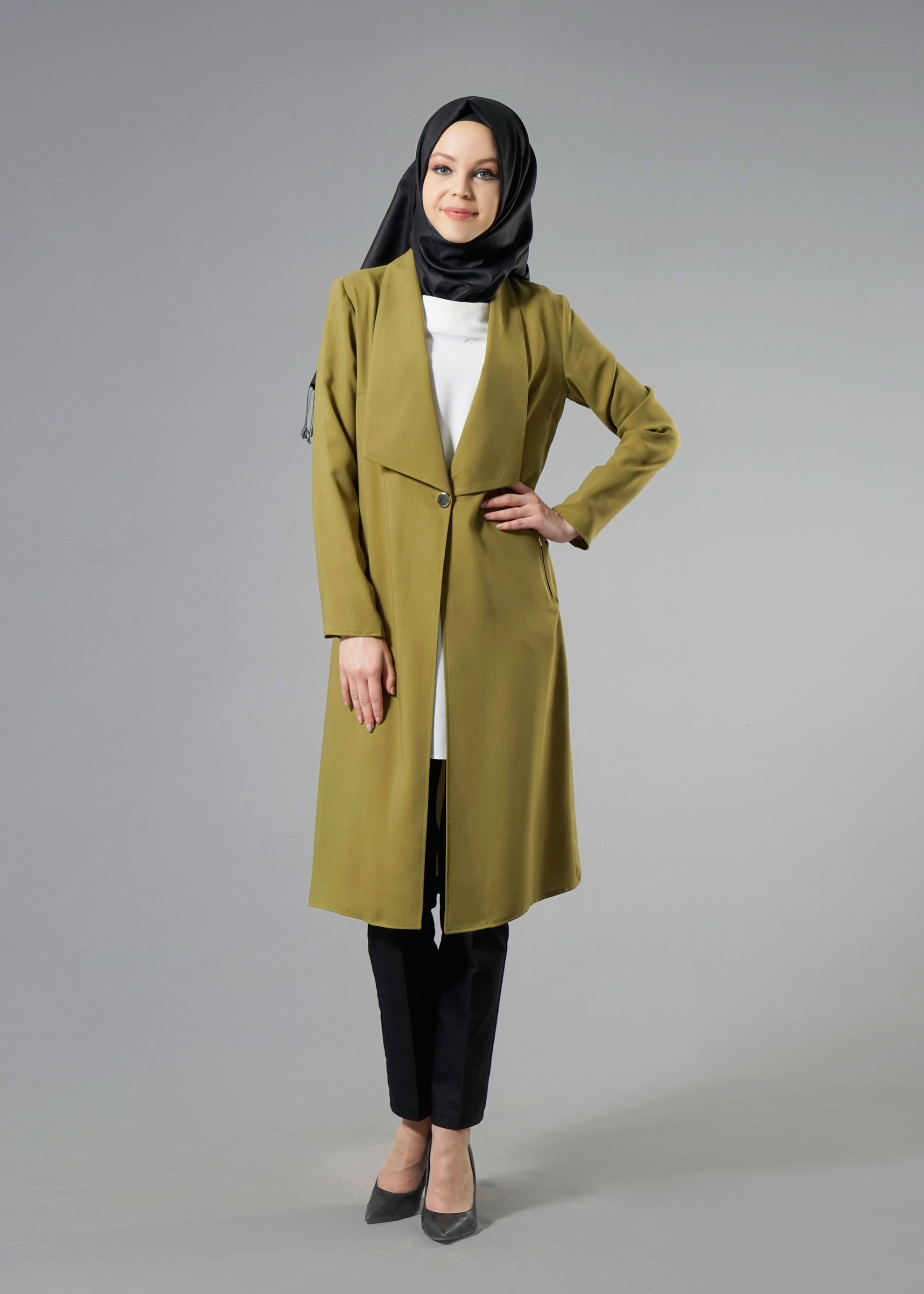 Tesettür giyim YEŞİL 4530 Defne Tesettür Ceket 38/46 TEK40