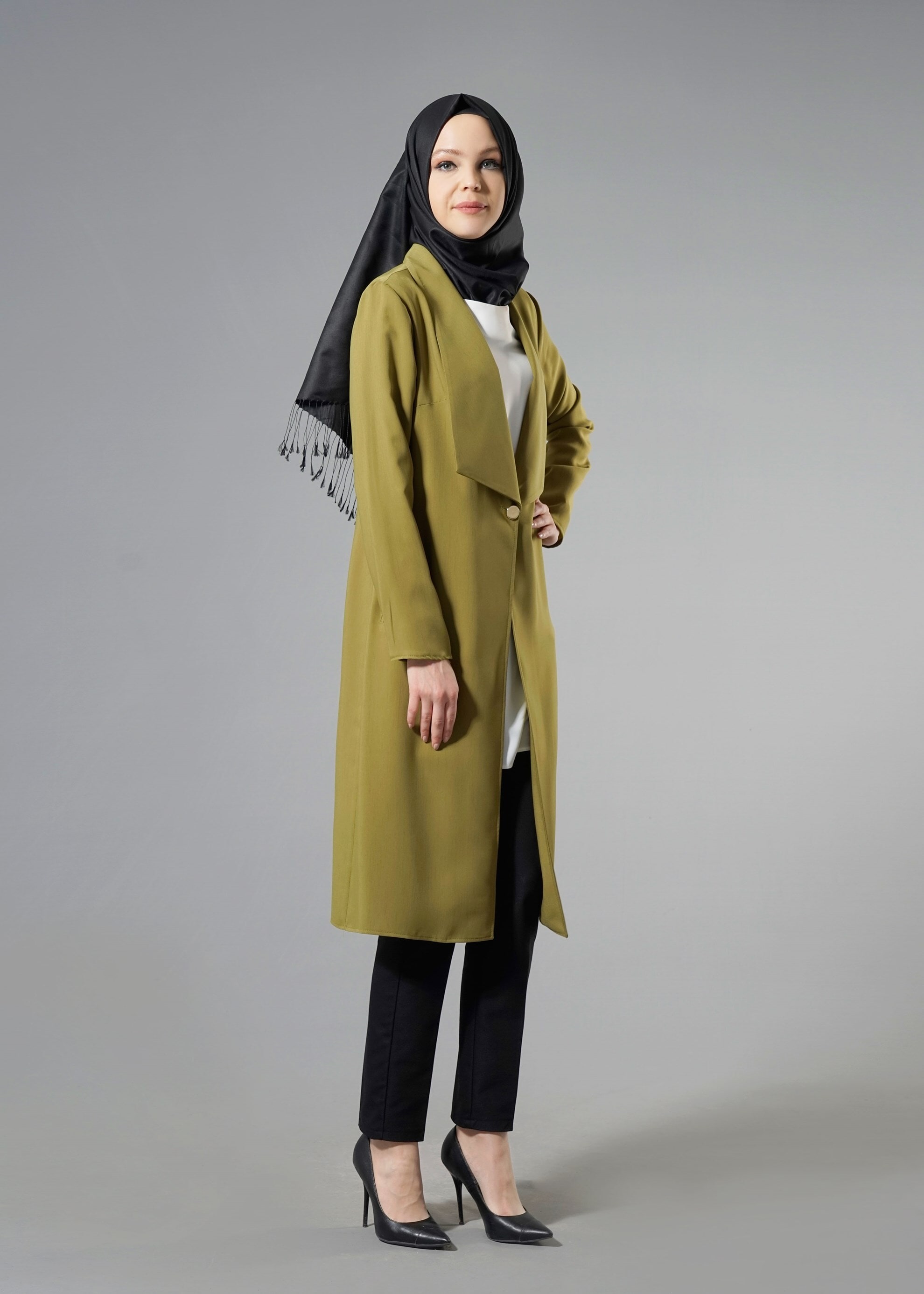 Tesettür giyim YEŞİL 4530 Defne Tesettür Ceket 38/46 TEK40