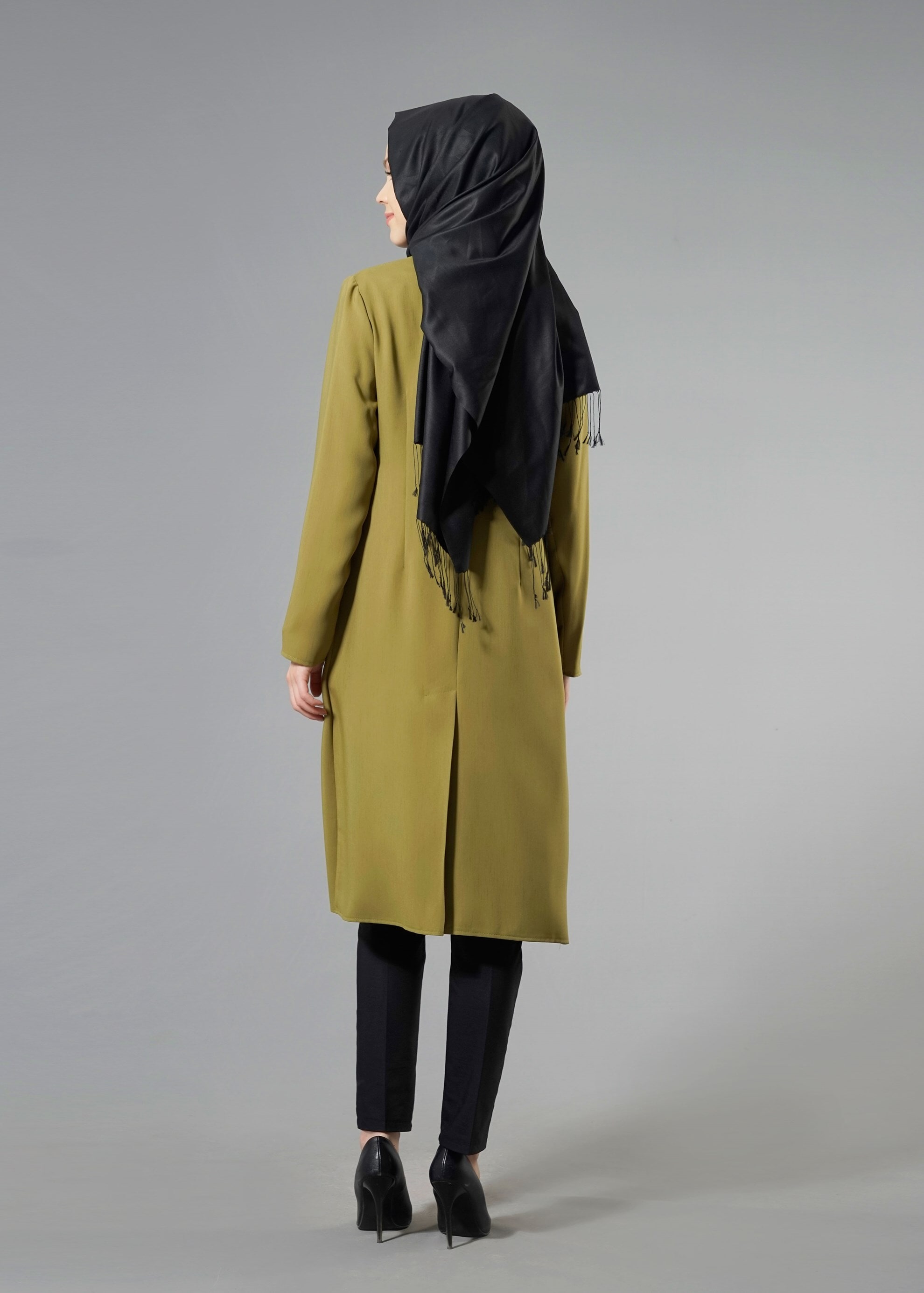 Tesettür giyim YEŞİL 4530 Defne Tesettür Ceket 38/46 TEK40