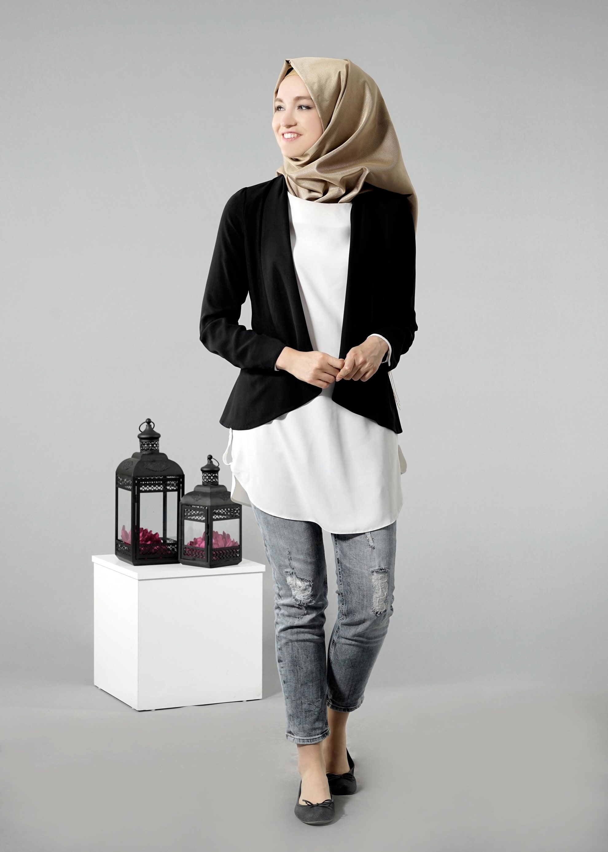 Tesettür giyim SİYAH 4615 6277 Tesettür Ceket 36/42 TEK38