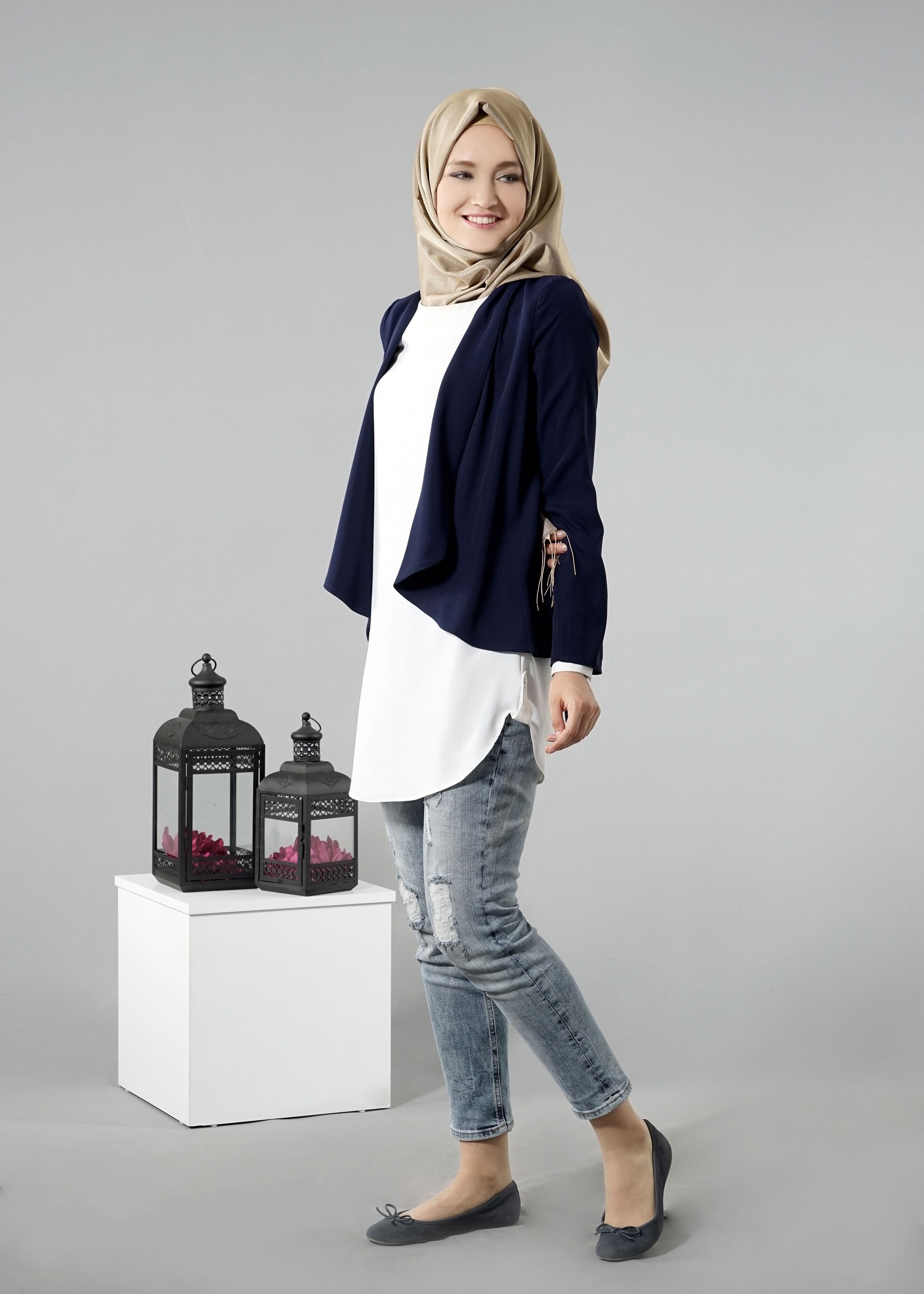 Tesettür giyim LACİVERT 4615 6277 Tesettür Ceket 36/42 TEK38