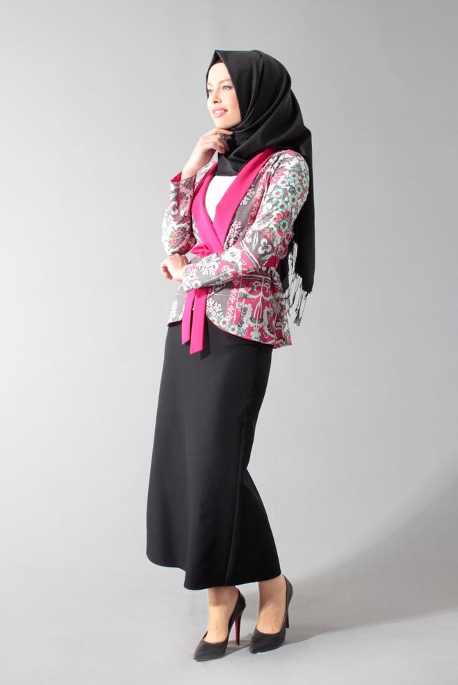 Hijab clothing FUCHSIA 4650 Burble Crep 7934 Tesettür Ceket 36/42(38) TEK40 - ALVİNA