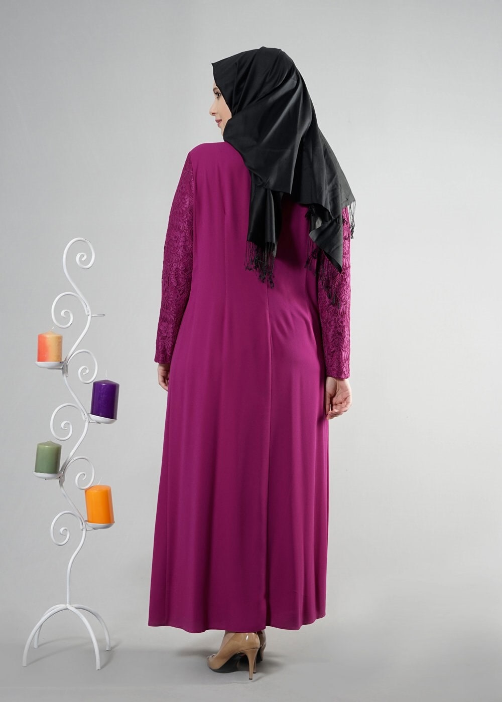 Hijab clothing PURPLE 2595 Duru Crep Tesettür Elbise 44/48 TEK42