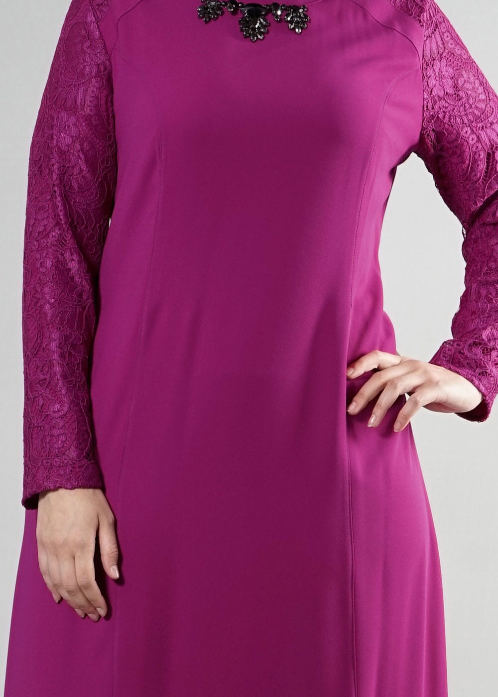 Hijab clothing PURPLE 2595 Duru Crep Tesettür Elbise 44/48 TEK42