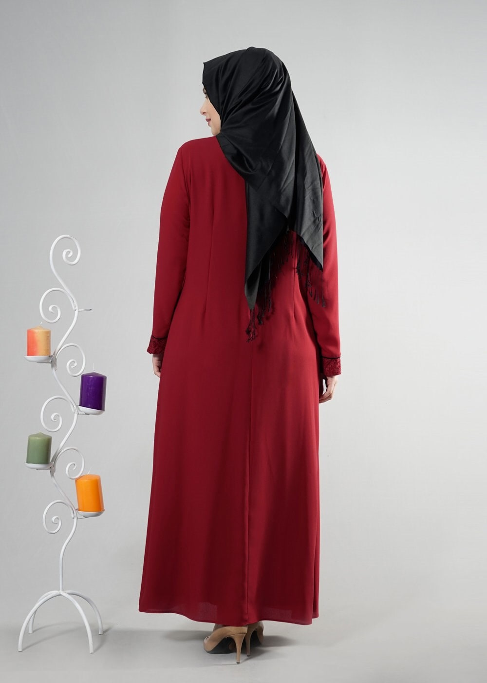 Hijab clothing CLARET RED 2596 Nil Crep Tesettür Elbise 44/48 TEK42