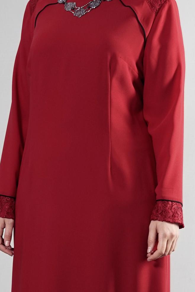 Tesettür giyim BORDO 2596 Nil Crep Tesettür Elbise 44/48 TEK42 - ALVİNA