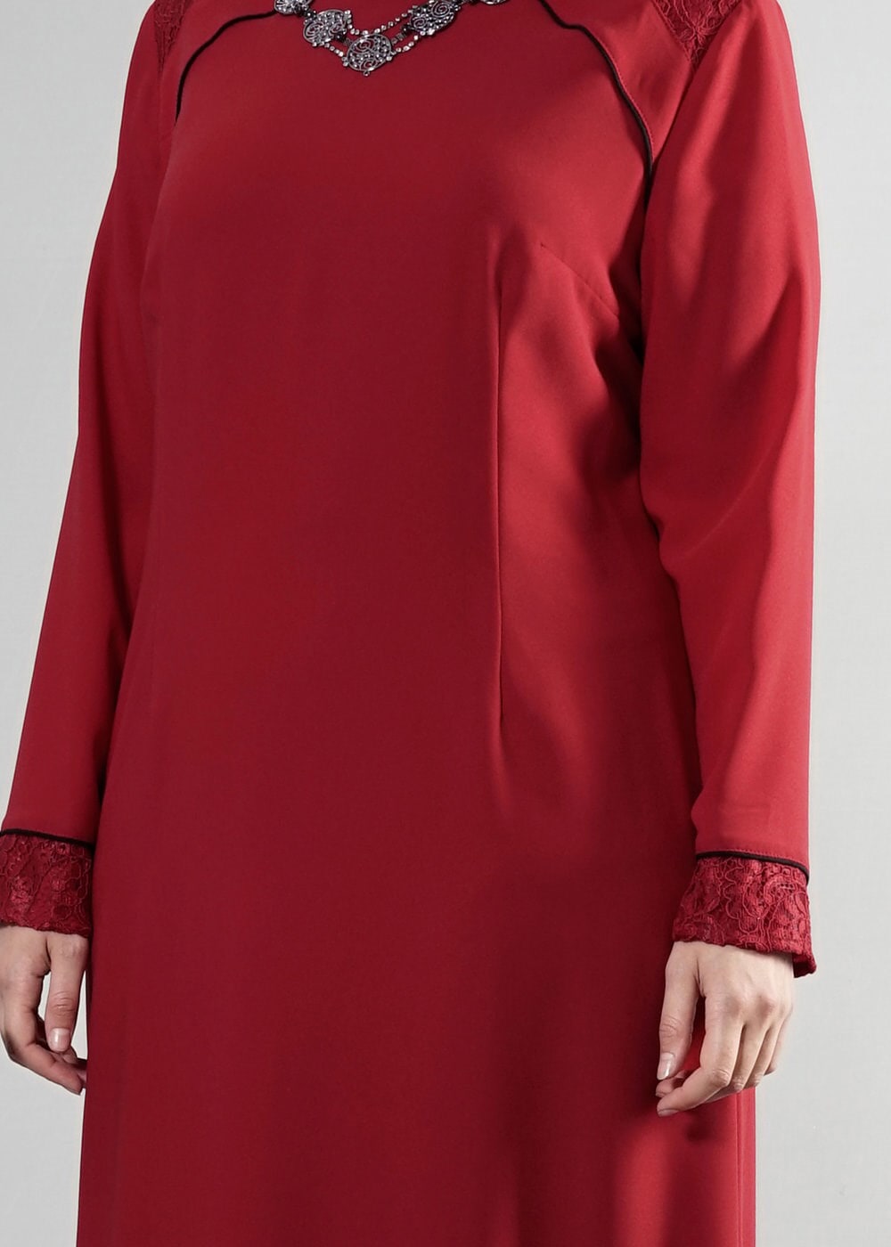 Hijab clothing CLARET RED 2596 Nil Crep Tesettür Elbise 44/48 TEK42