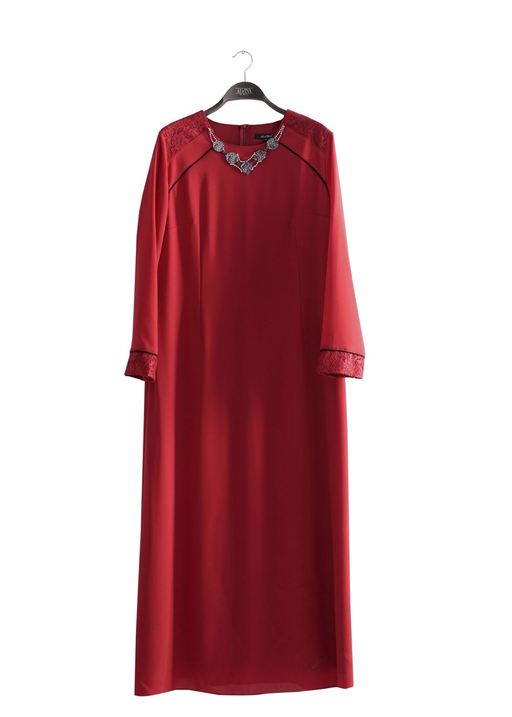 Hijab clothing CLARET RED 2596 Nil Crep Tesettür Elbise 44/48 TEK42