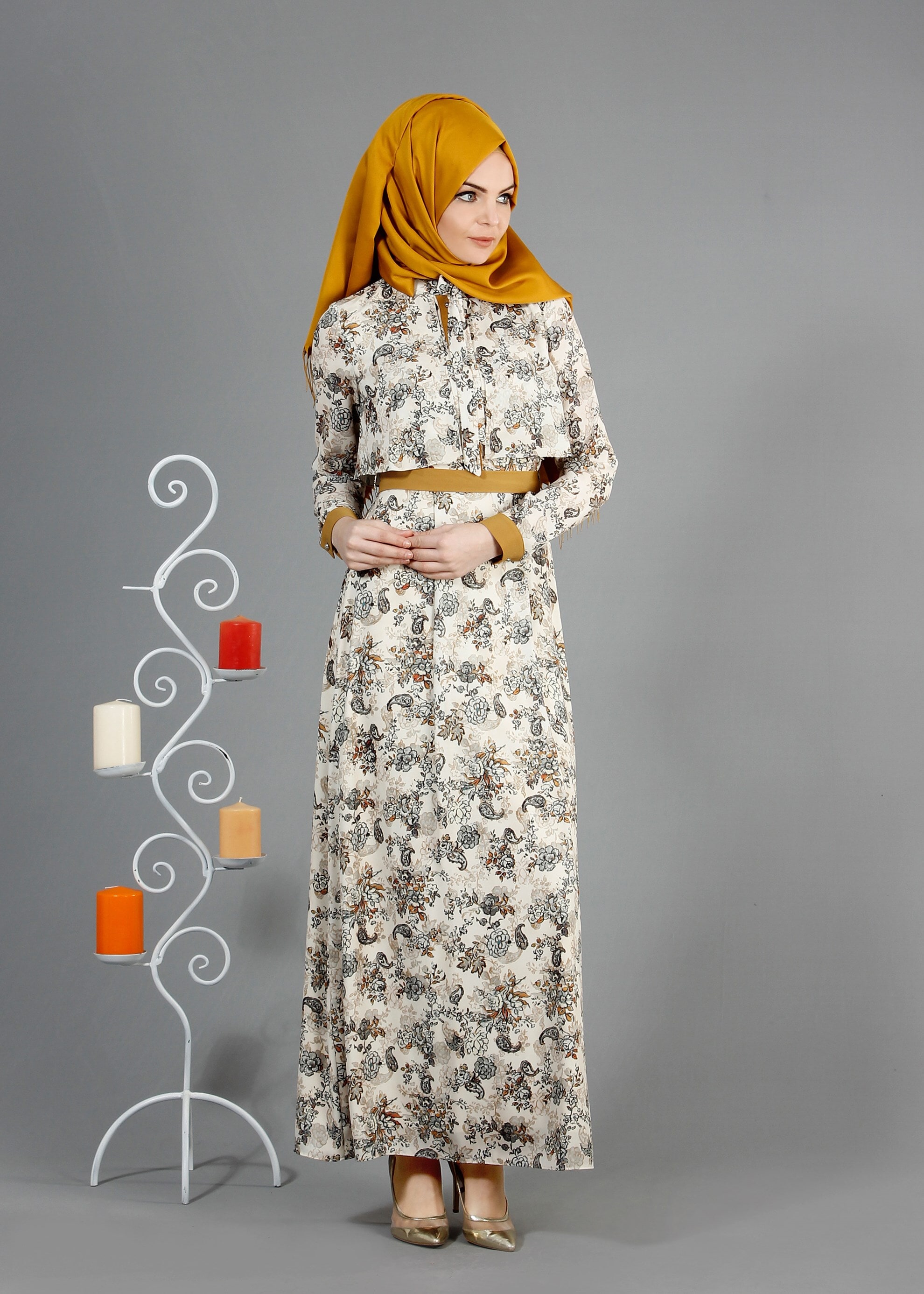 Tesettür giyim GRİ 4228 Maglia Tesettür Elbise 36/42(38/40) TEK38