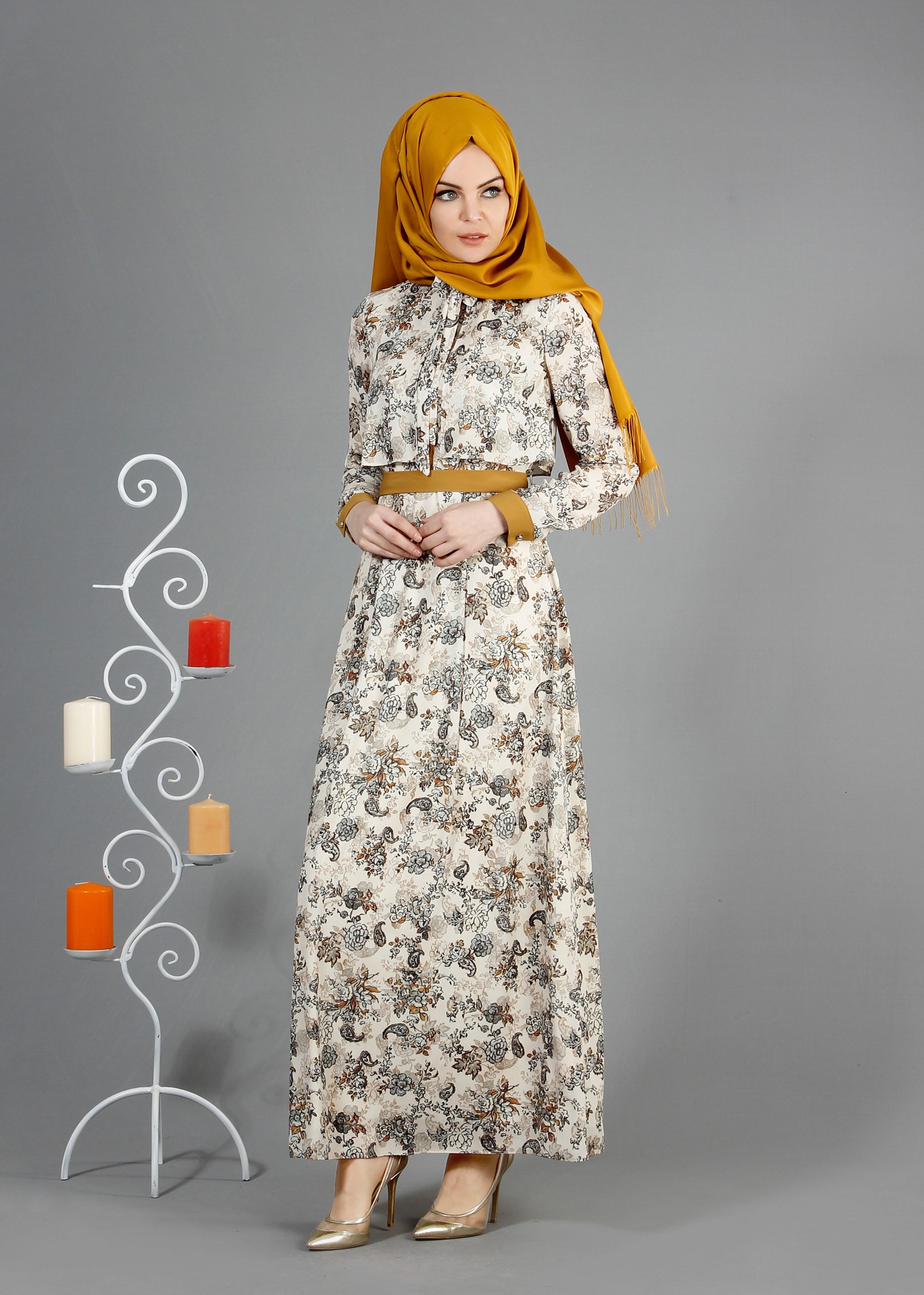 Tesettür giyim GRİ 4228 Maglia Tesettür Elbise 36/42(38/40) TEK38