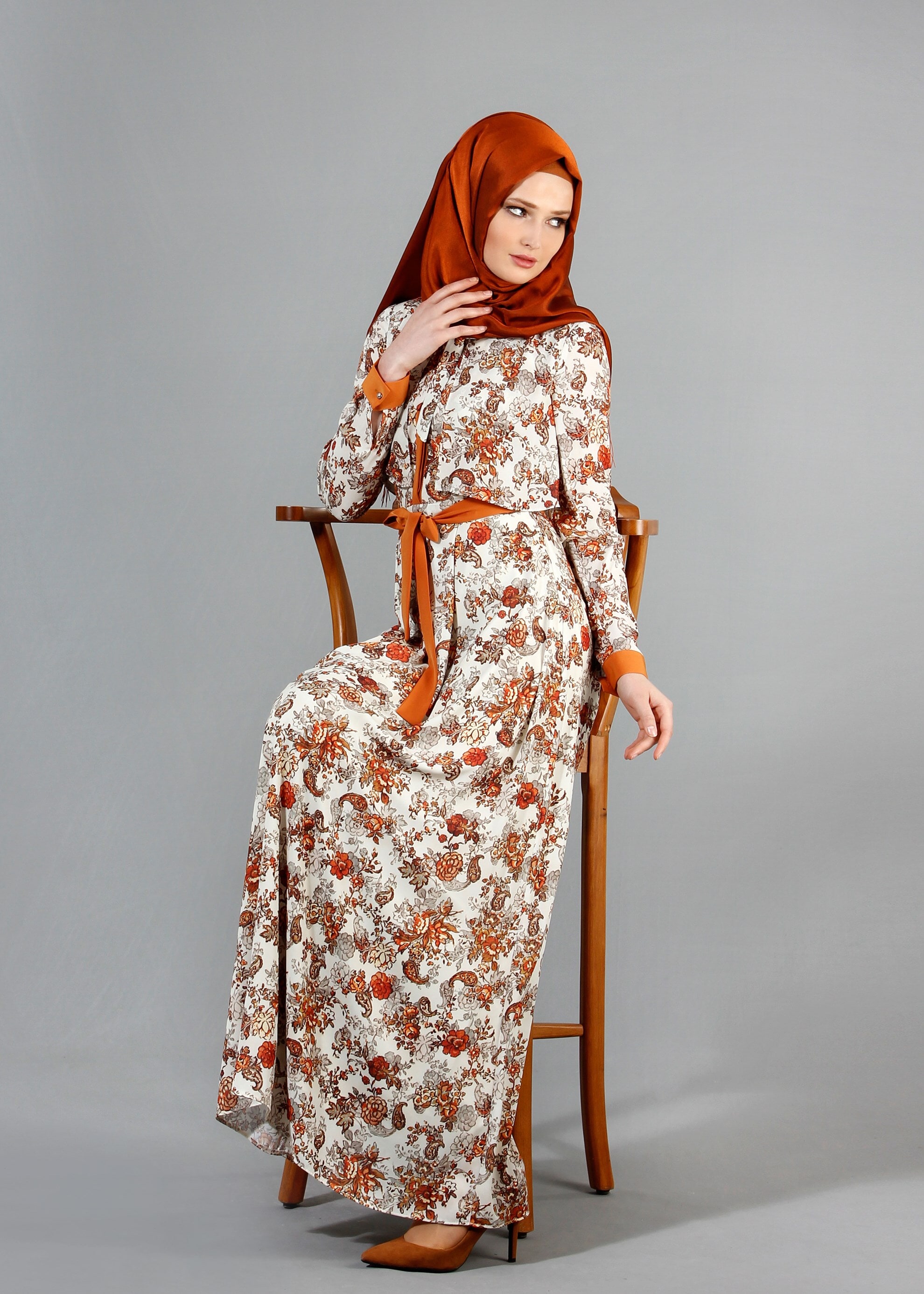 Tesettür giyim BAKIR / BRONZ 4228 Maglia Tesettür Elbise 36/42(38/40) TEK38