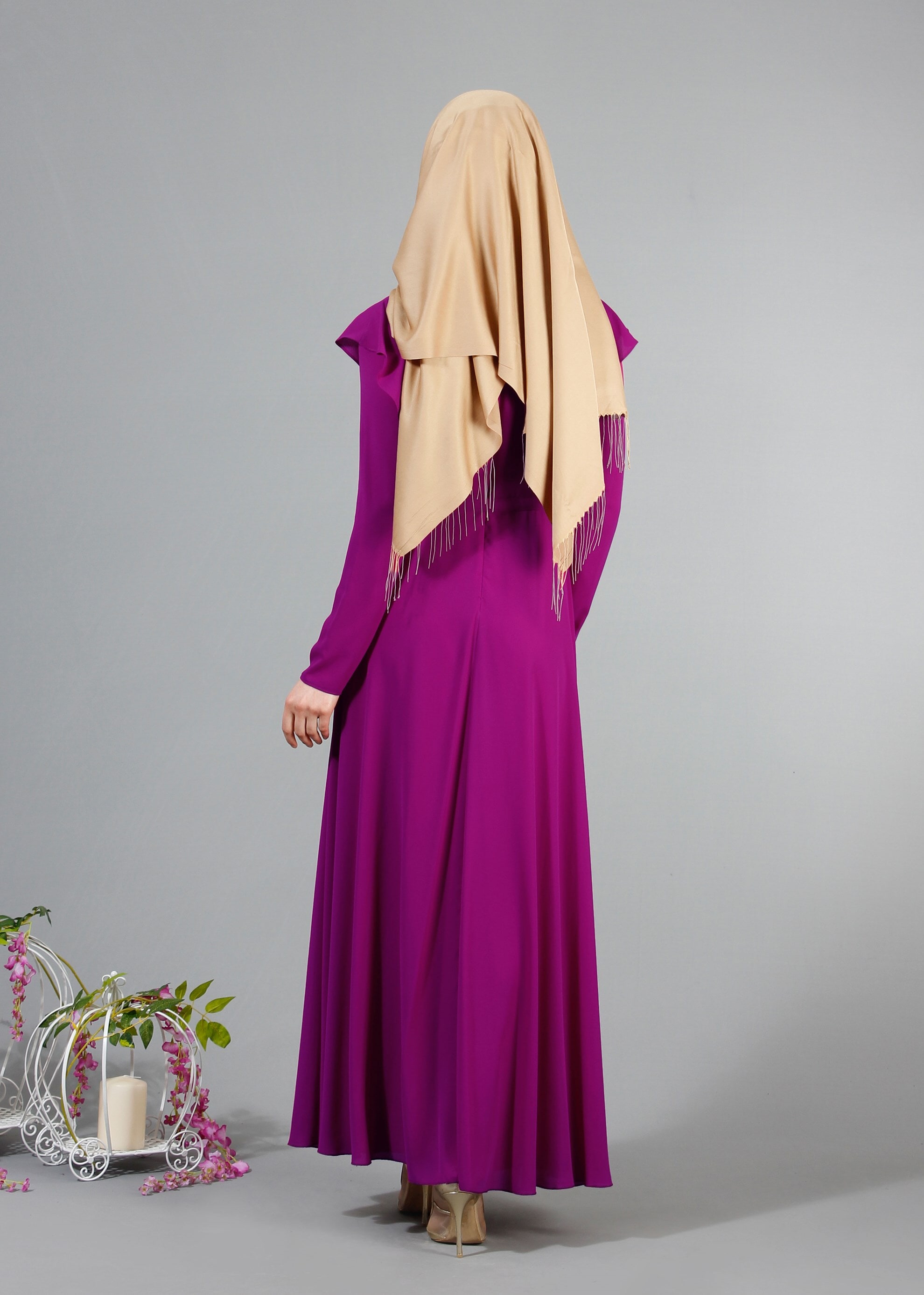 Tesettür giyim MOR 4229 Port Crep Düz Tesettür Elbise 38/44 TEK38