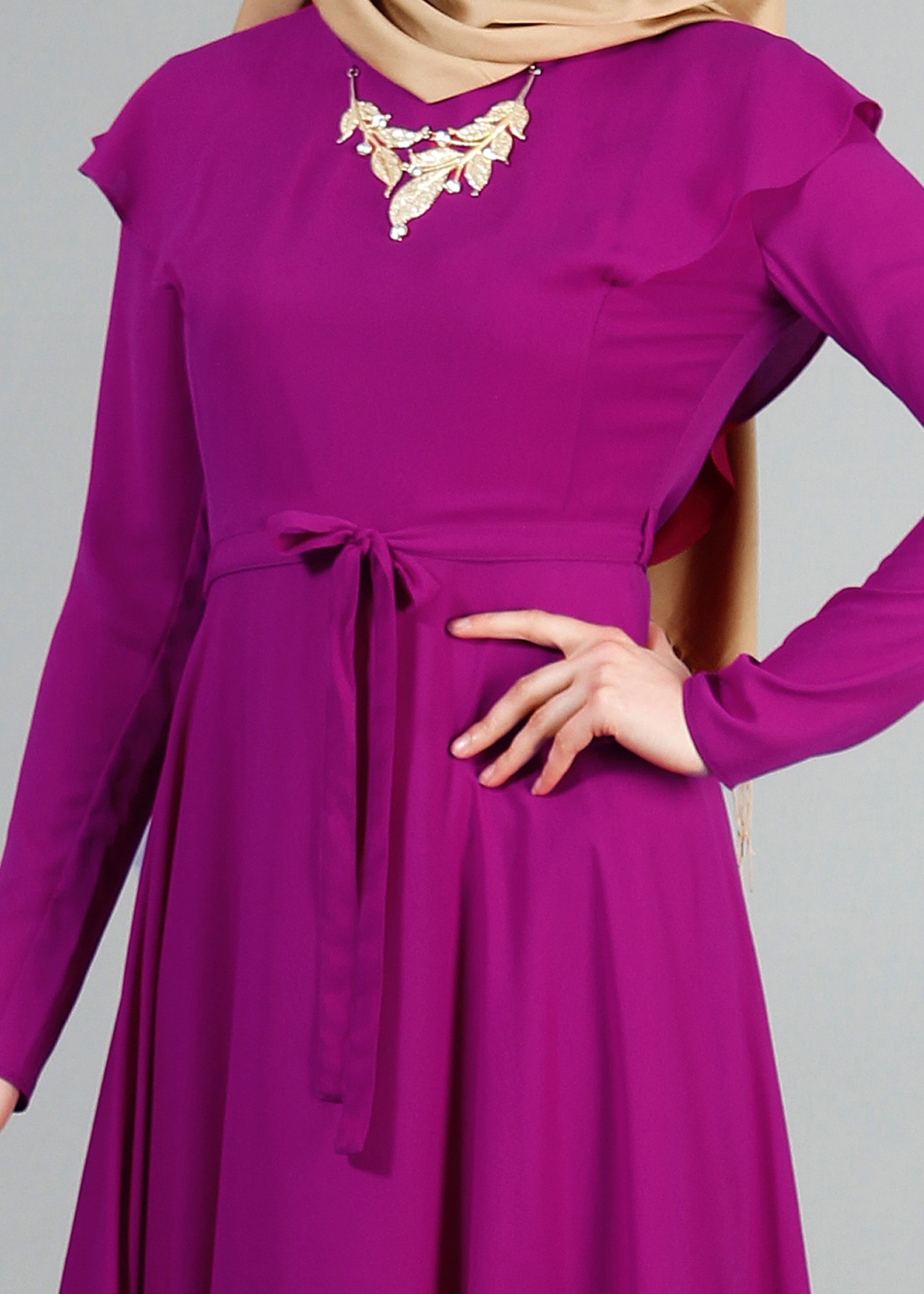 Tesettür giyim MOR 4229 Port Crep Düz Tesettür Elbise 38/44 TEK38