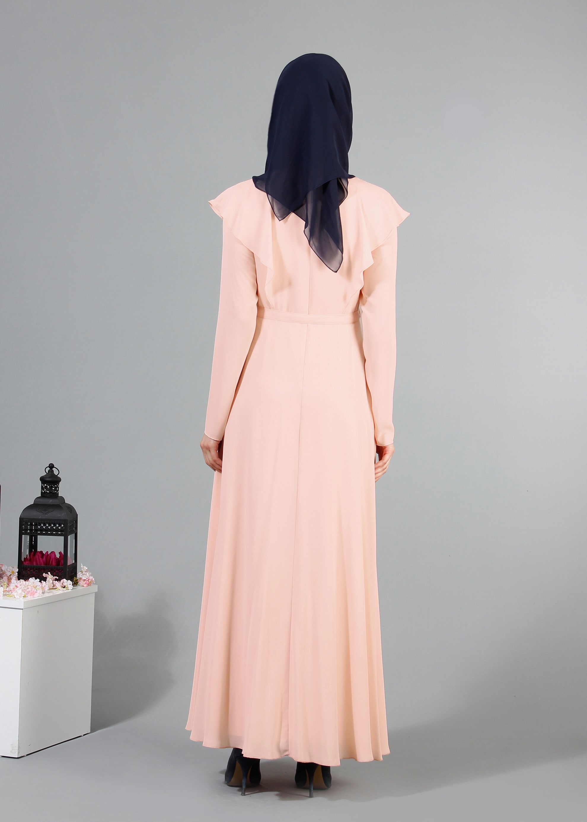 Tesettür giyim PUDRA 4229 Port Crep Düz Tesettür Elbise 38/44 TEK38