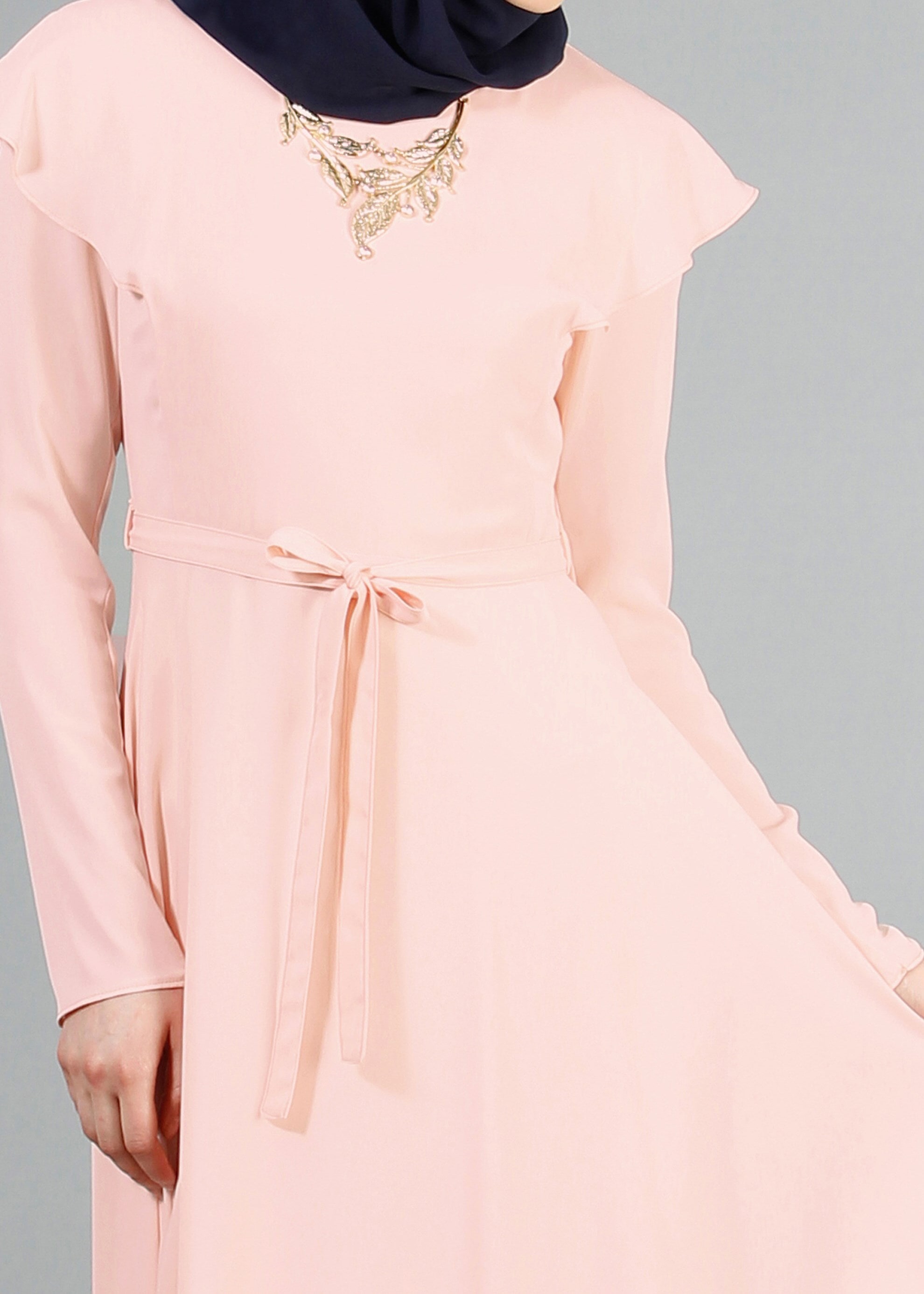 Tesettür giyim PUDRA 4229 Port Crep Düz Tesettür Elbise 38/44 TEK38