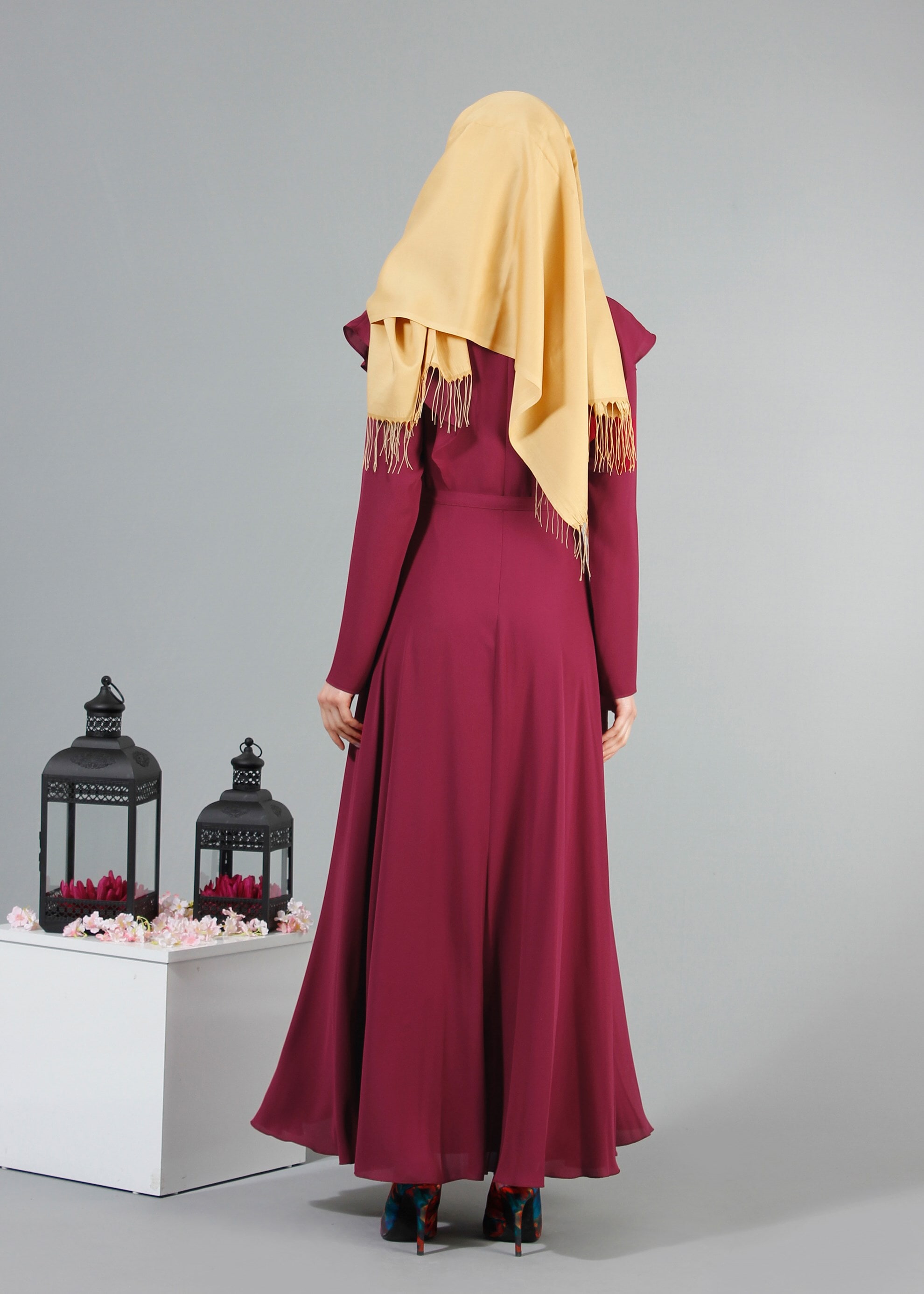 Tesettür giyim MOR 4229 Port Crep Düz Tesettür Elbise 38/44 TEK38