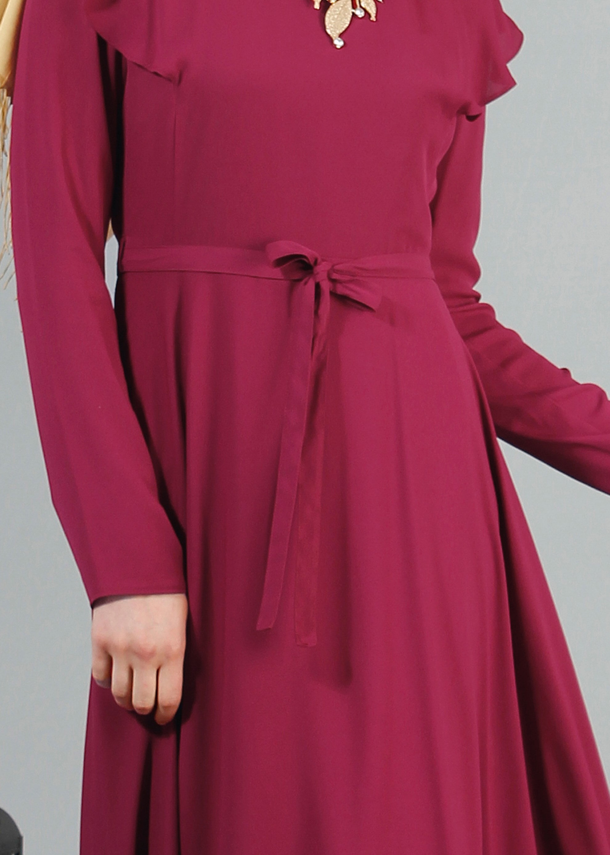 Tesettür giyim MOR 4229 Port Crep Düz Tesettür Elbise 38/44 TEK38