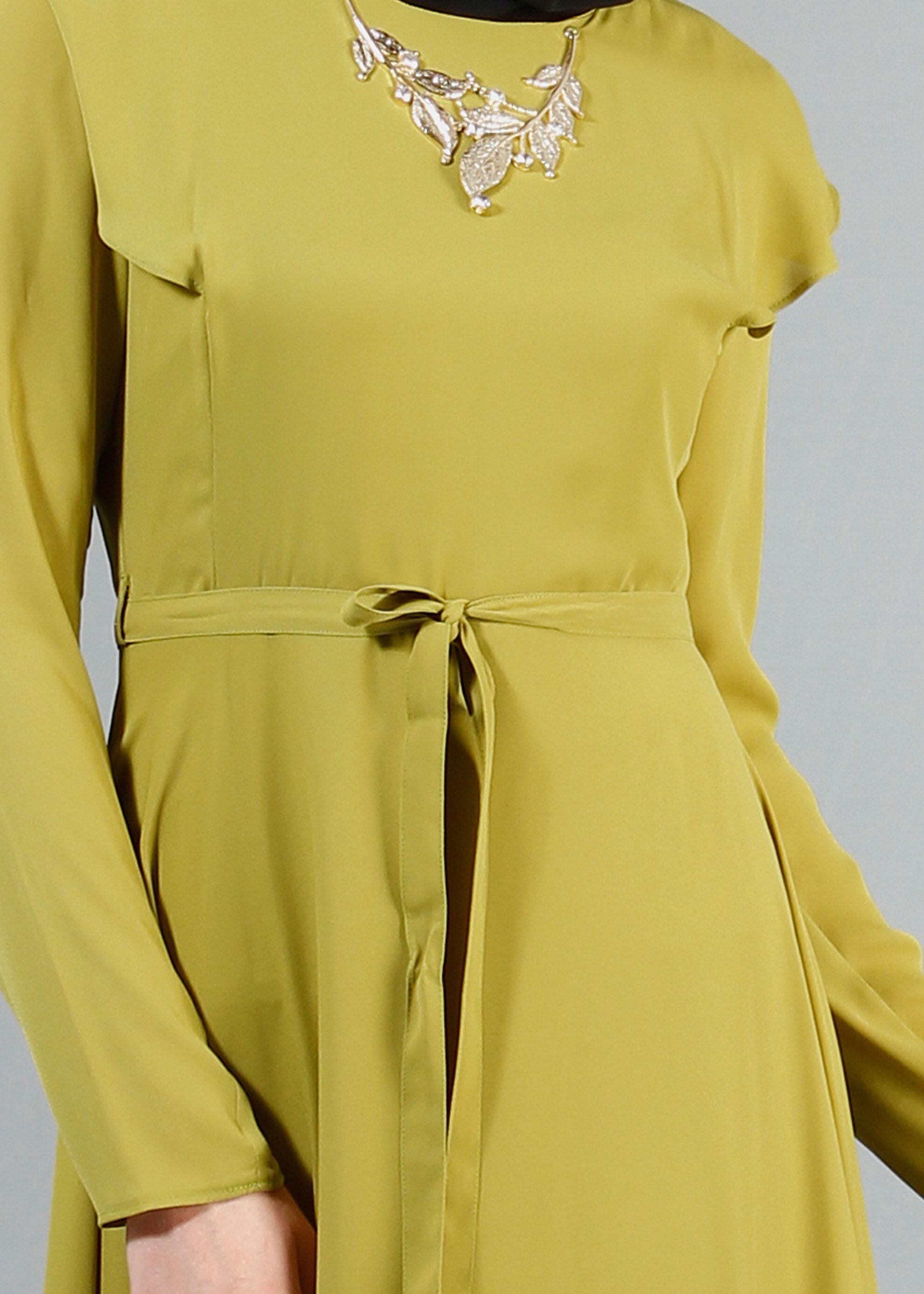 Tesettür giyim YEŞİL 4229 Port Crep Düz Tesettür Elbise 38/44 TEK38