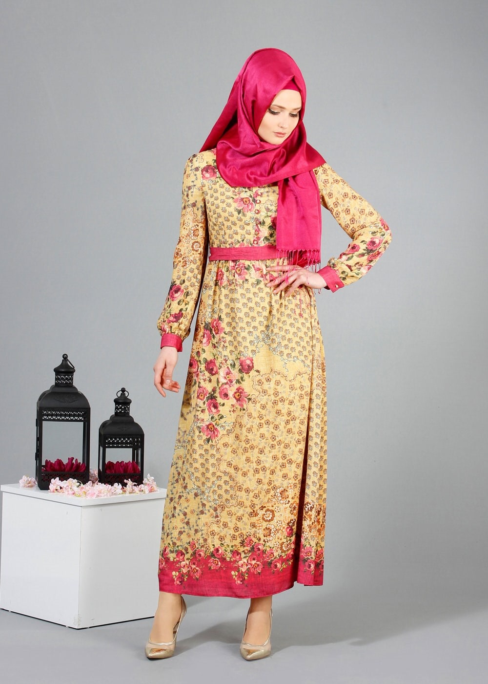 Tesettür giyim SARI 4251 Maglia Tesettür Elbise 36/44(38/40)