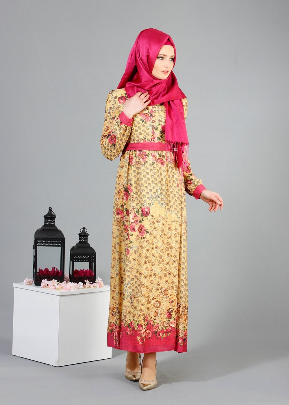 Tesettür giyim SARI 4251 Maglia Tesettür Elbise 36/44(38/40)