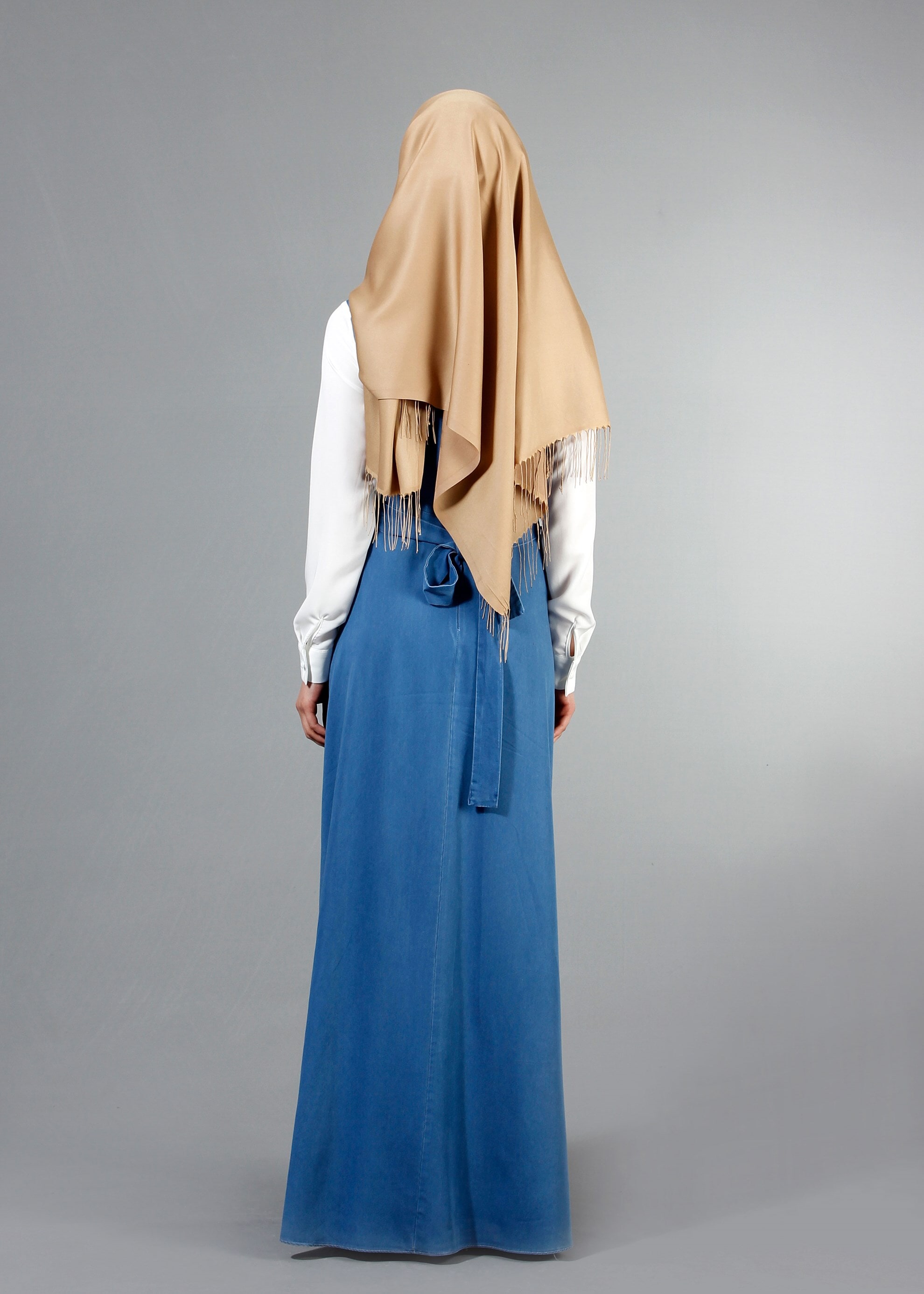 Tesettür giyim MAVİ 4252 Maryel Düz Tesettür Elbise 38/46 TEK38