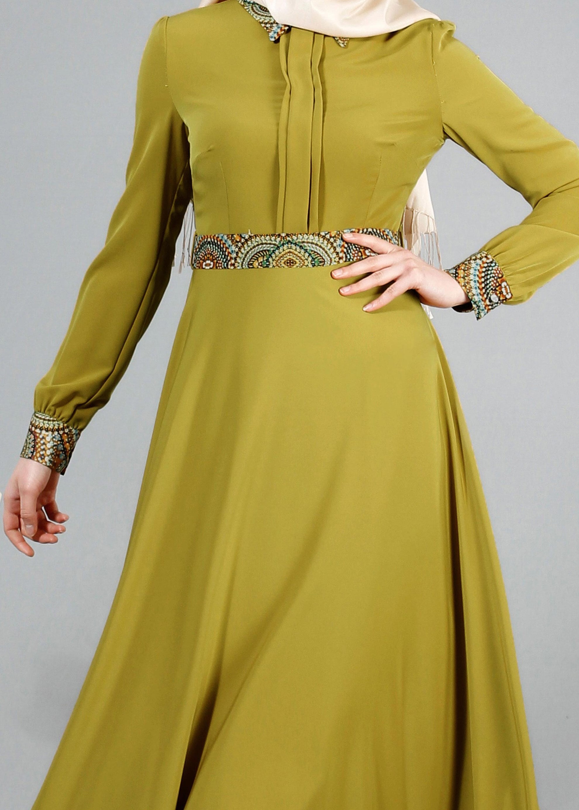 Tesettür giyim SARI 4253 Criss Tesettür Elbise 38/46(38/40) TEK42