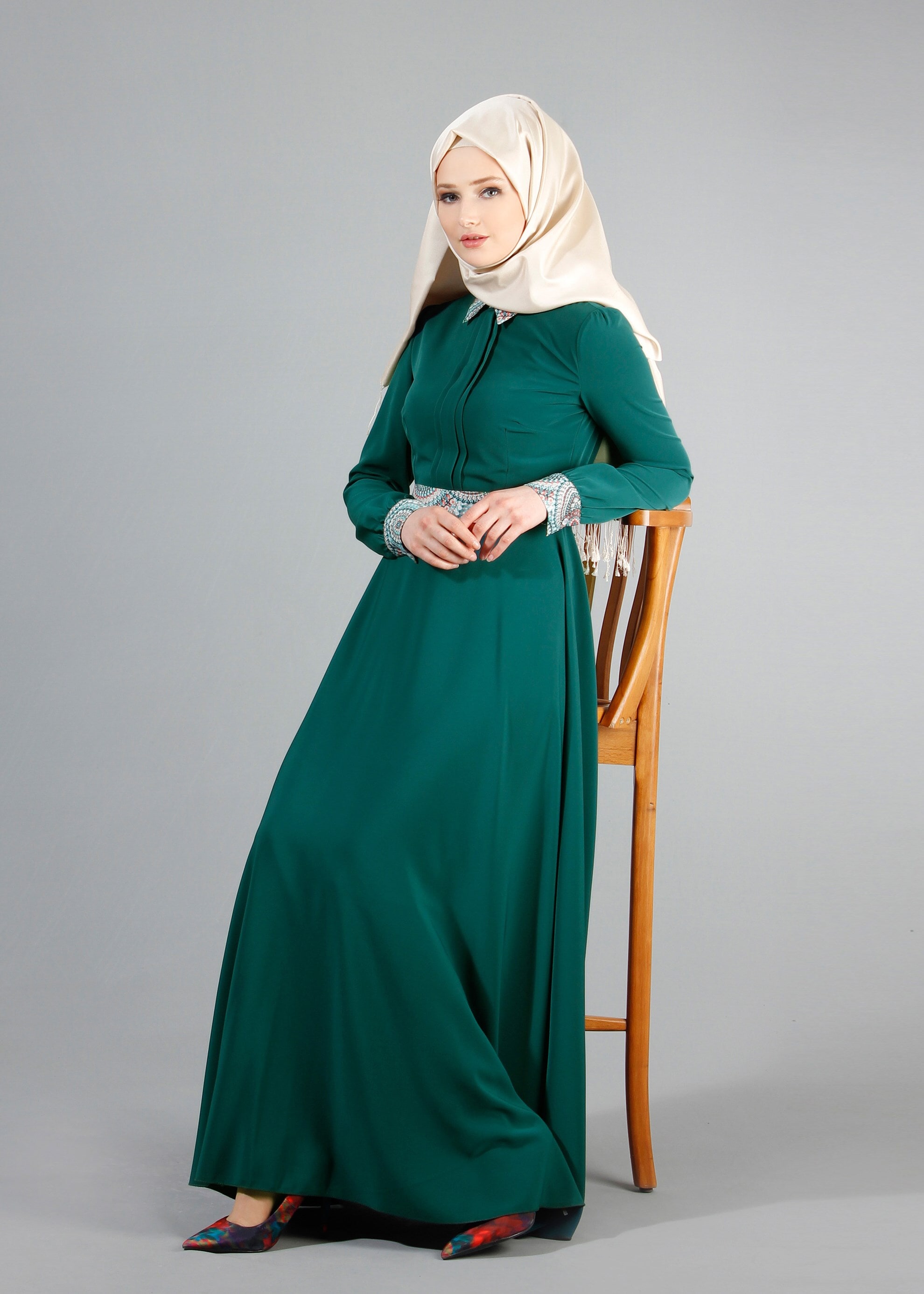 Tesettür giyim YEŞİL 4253 Criss Tesettür Elbise 38/46(38/40) TEK42
