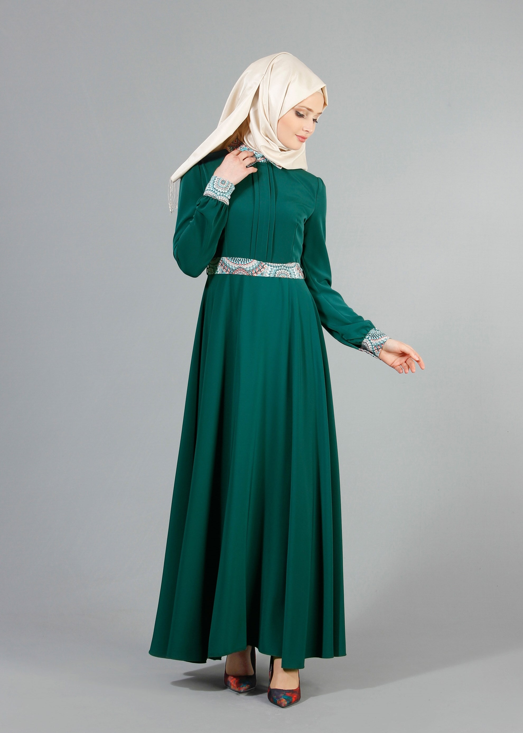 Tesettür giyim YEŞİL 4253 Criss Tesettür Elbise 38/46(38/40) TEK42