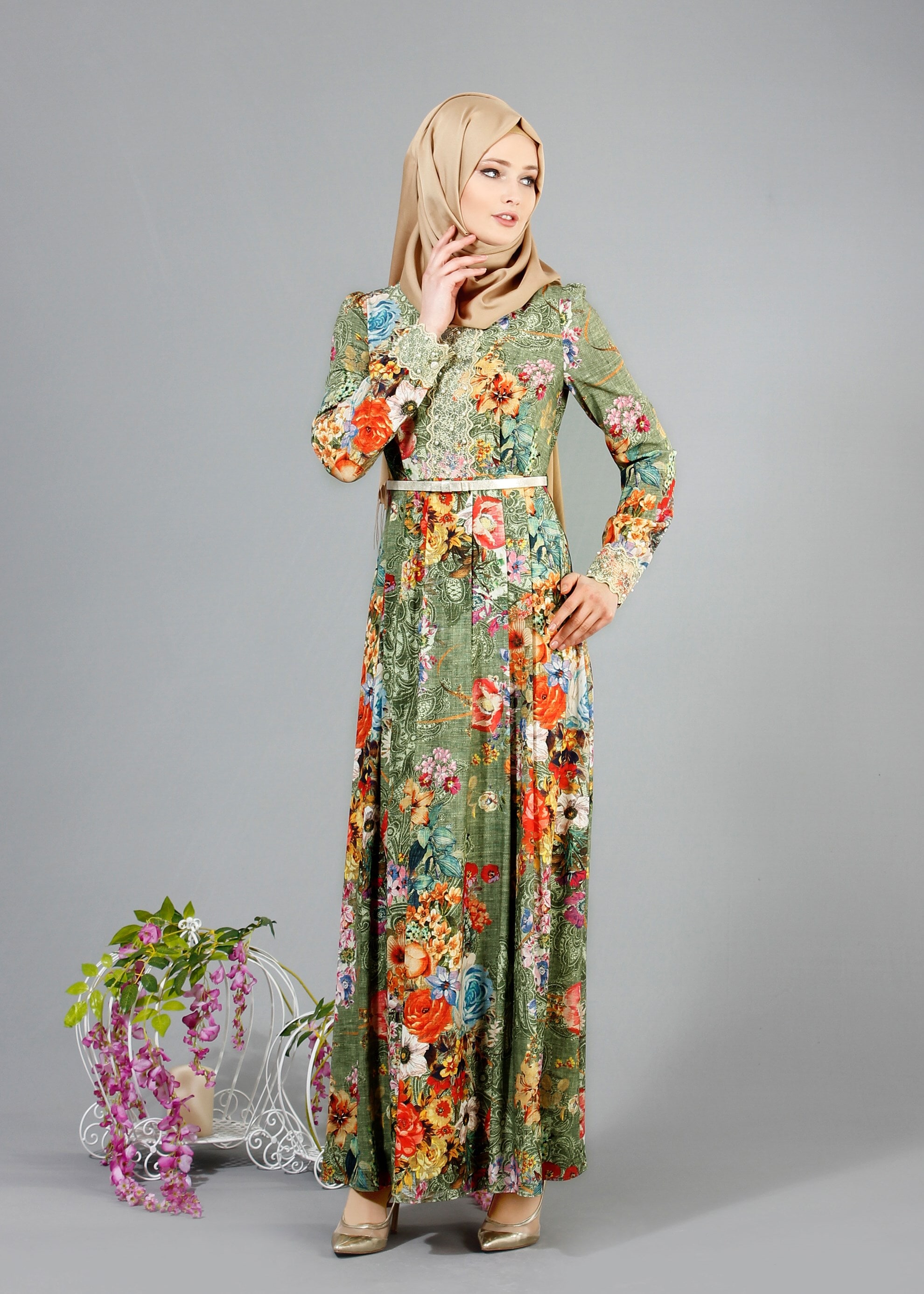 Tesettür giyim HAKİ 4277 Rosa Tesettür Elbise 36/44(38/40)