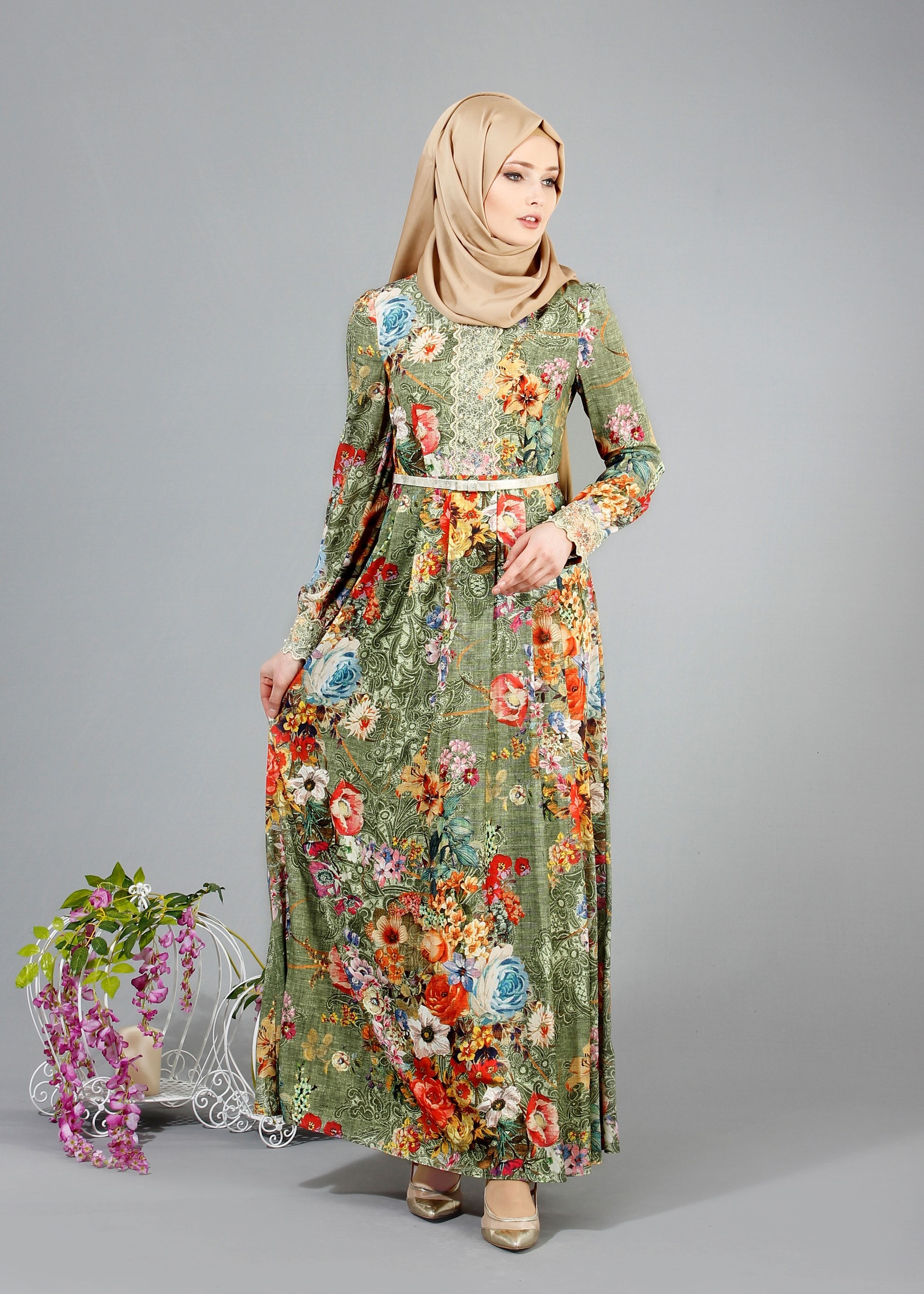 Tesettür giyim HAKİ 4277 Rosa Tesettür Elbise 36/44(38/40)