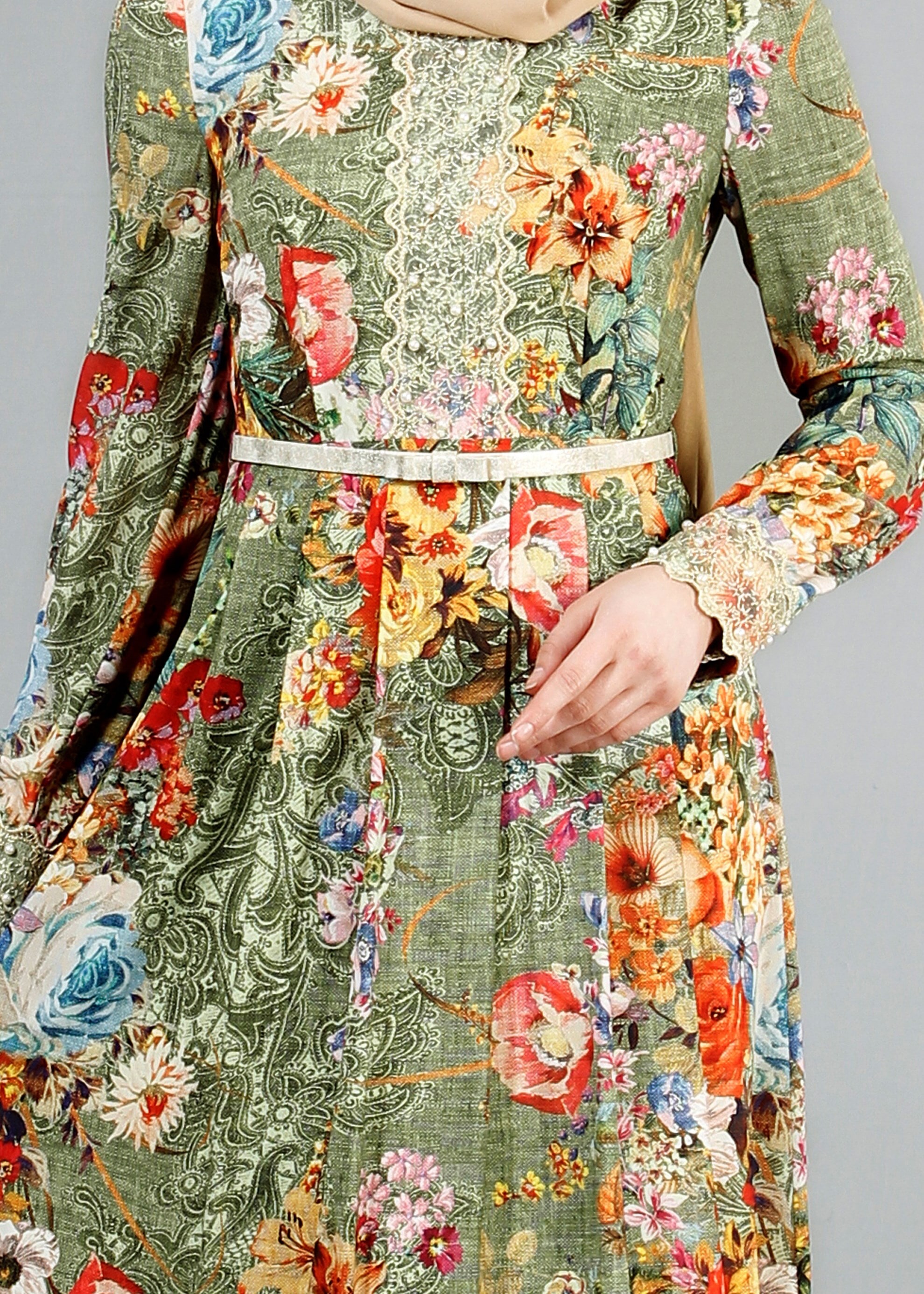 Tesettür giyim HAKİ 4277 Rosa Tesettür Elbise 36/44(38/40)