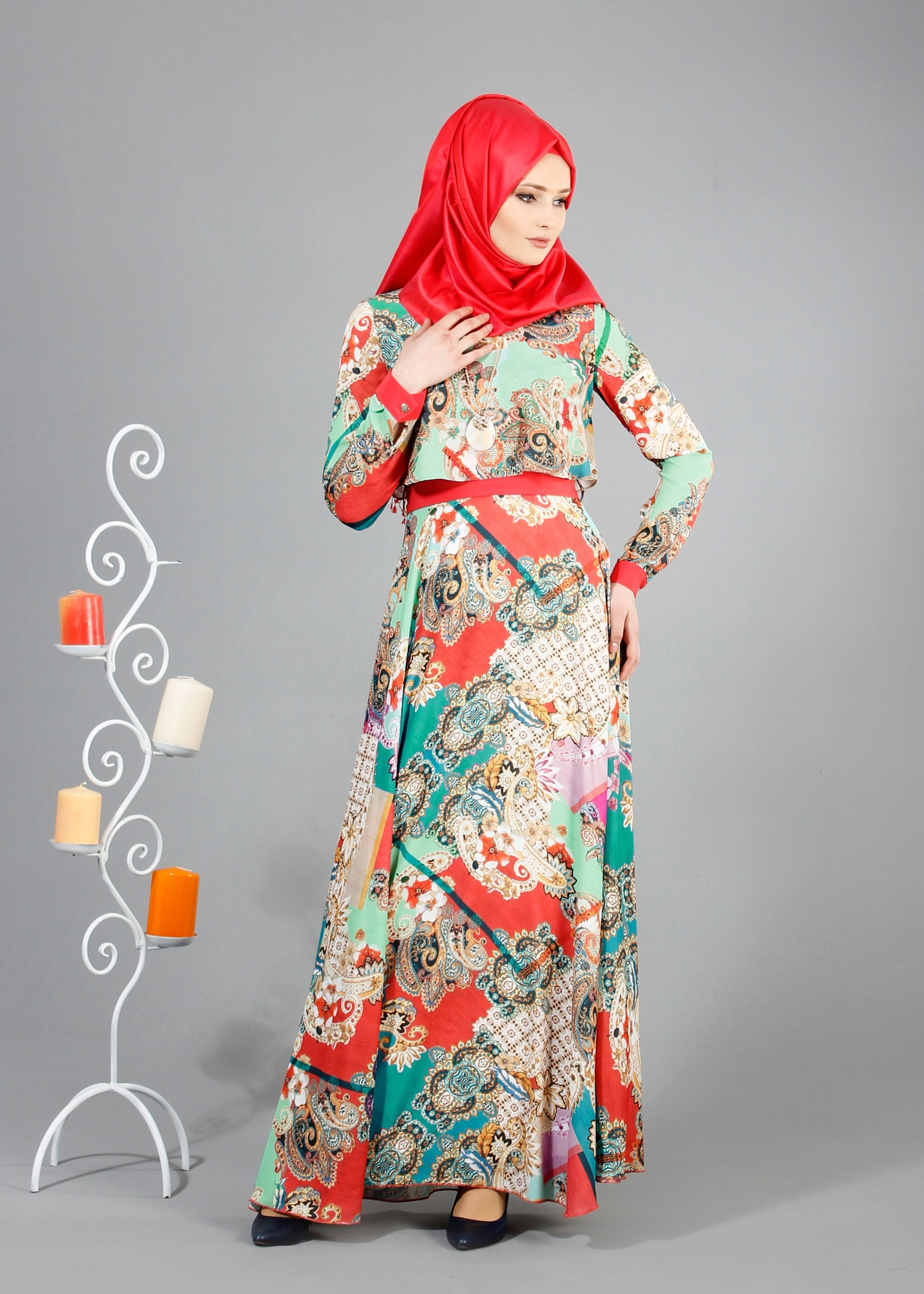 Tesettür giyim YEŞİL 4278 Maglia Tesettür Elbise 36/44(38-40) TEK38