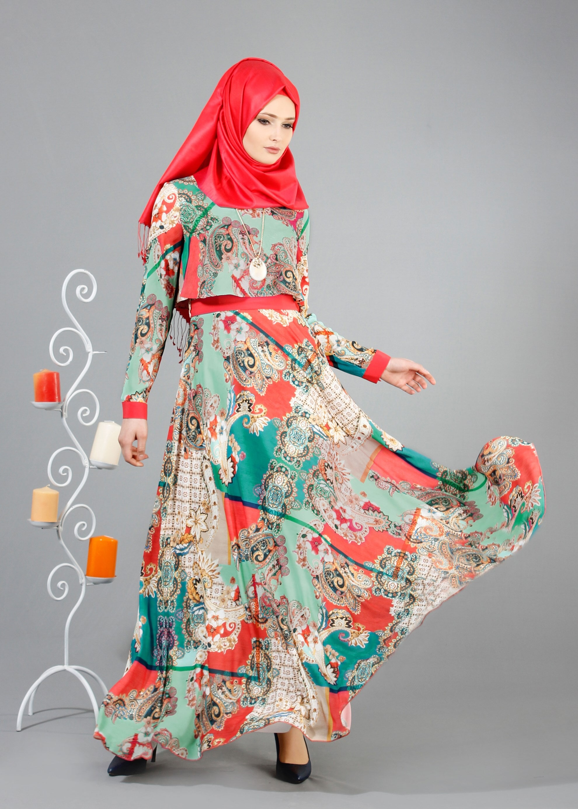 Tesettür giyim YEŞİL 4278 Maglia Tesettür Elbise 36/44(38-40) TEK38