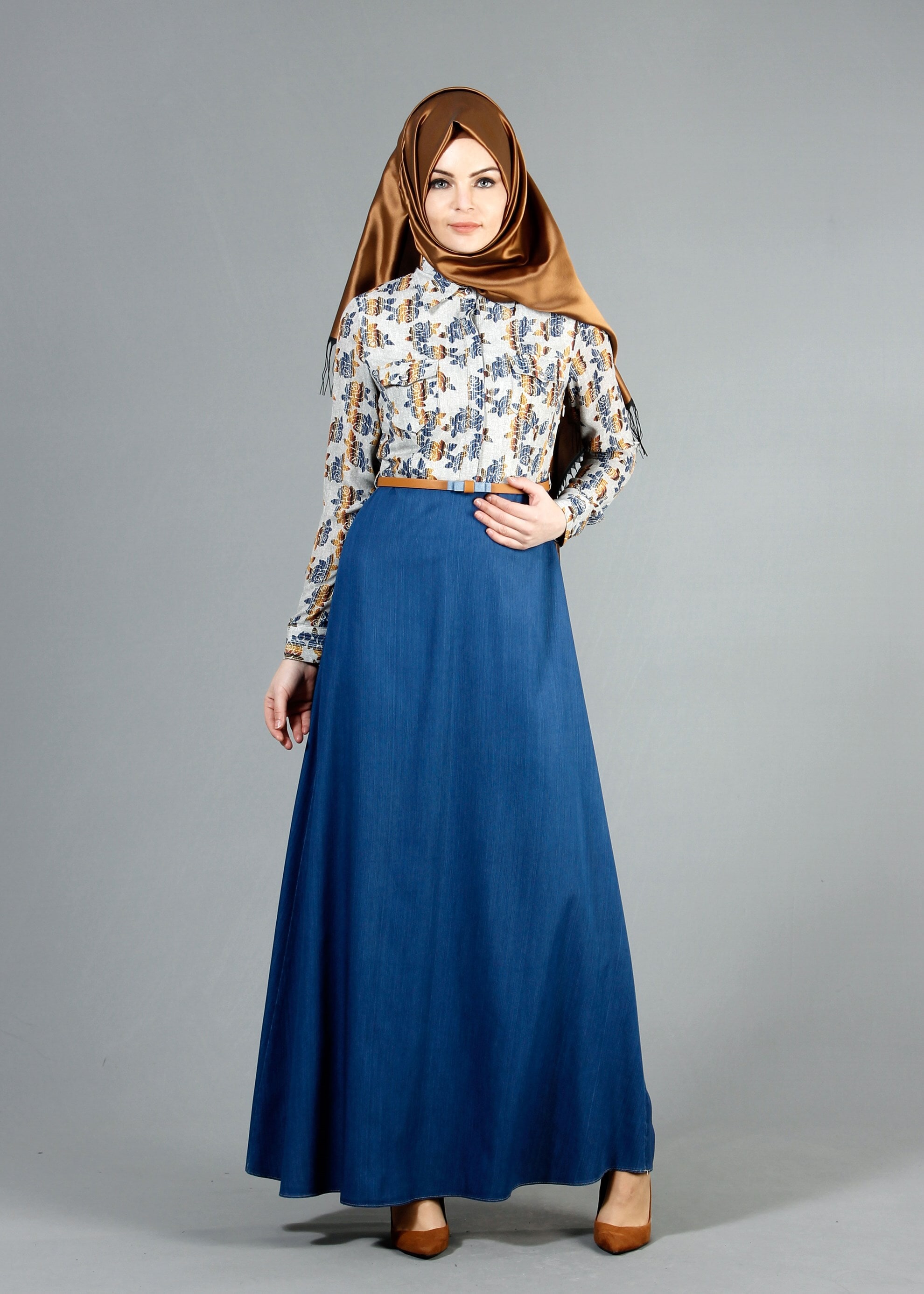 Tesettür giyim GRİ 4313 MAGLİA 9943 TESETTÜR ELBİSE 36/44(38-40) TEK38