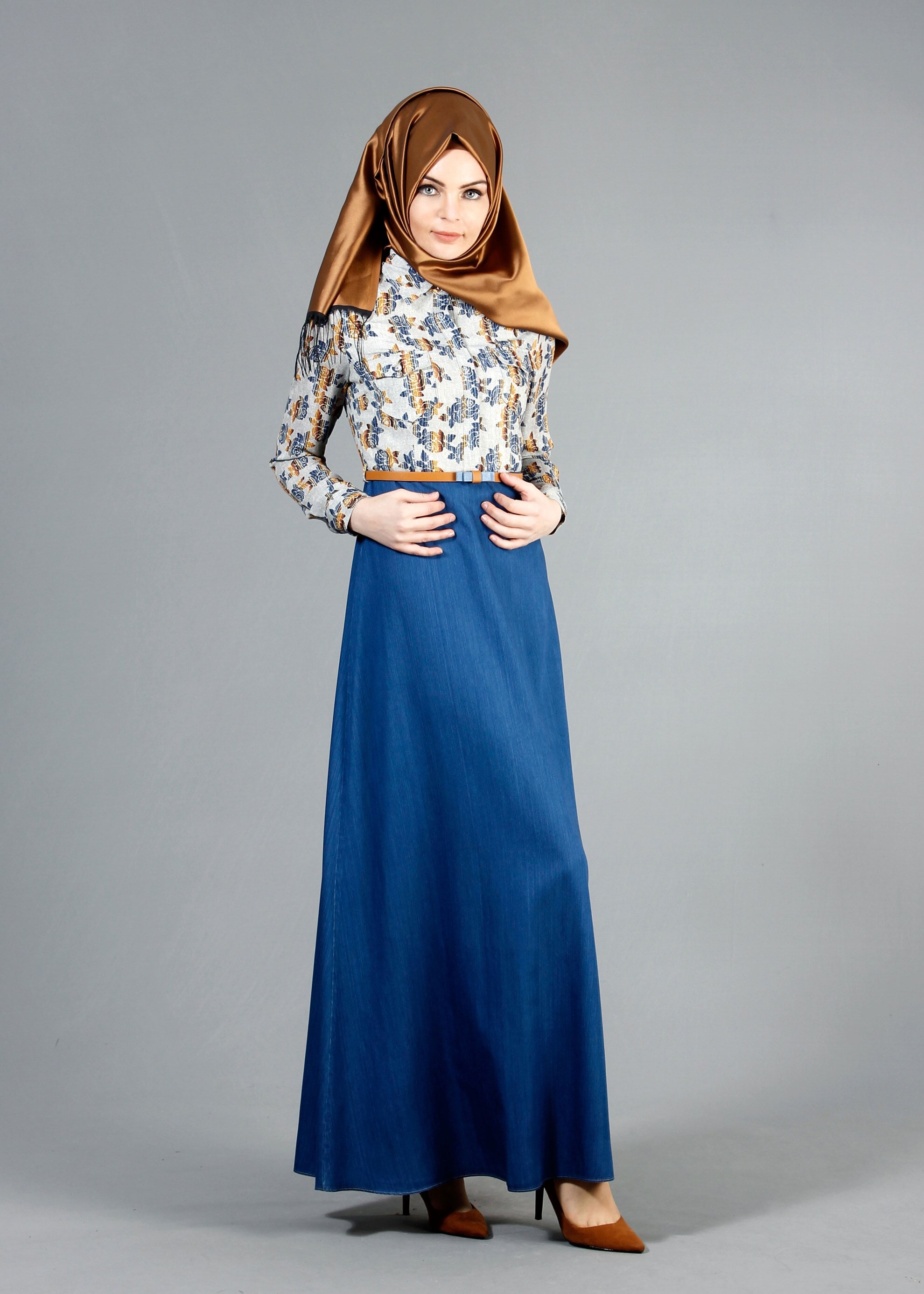 Tesettür giyim GRİ 4313 MAGLİA 9943 TESETTÜR ELBİSE 36/44(38-40) TEK38