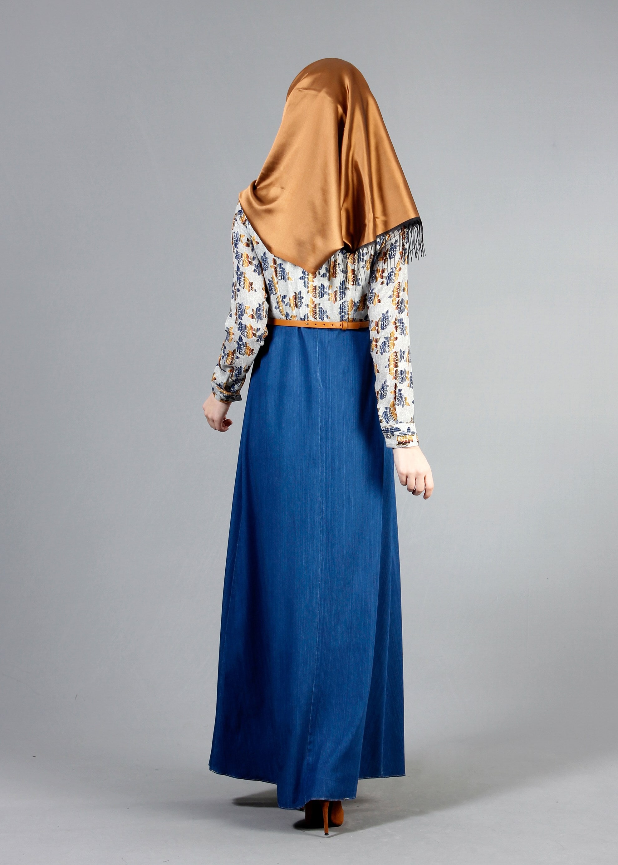 Tesettür giyim GRİ 4313 MAGLİA 9943 TESETTÜR ELBİSE 36/44(38-40) TEK38