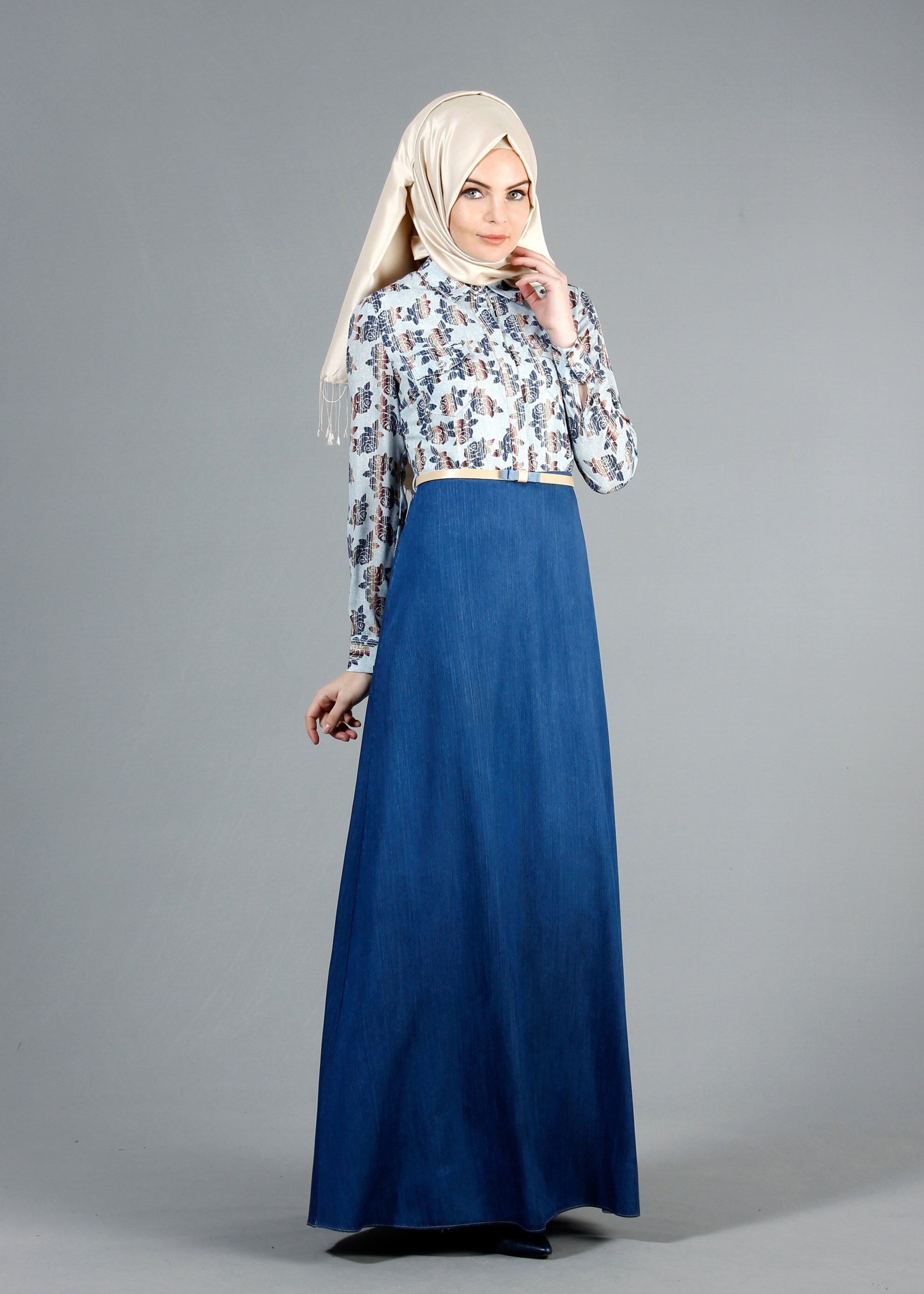 Tesettür giyim MAVİ 4313 MAGLİA 9943 TESETTÜR ELBİSE 36/44(38-40) TEK38